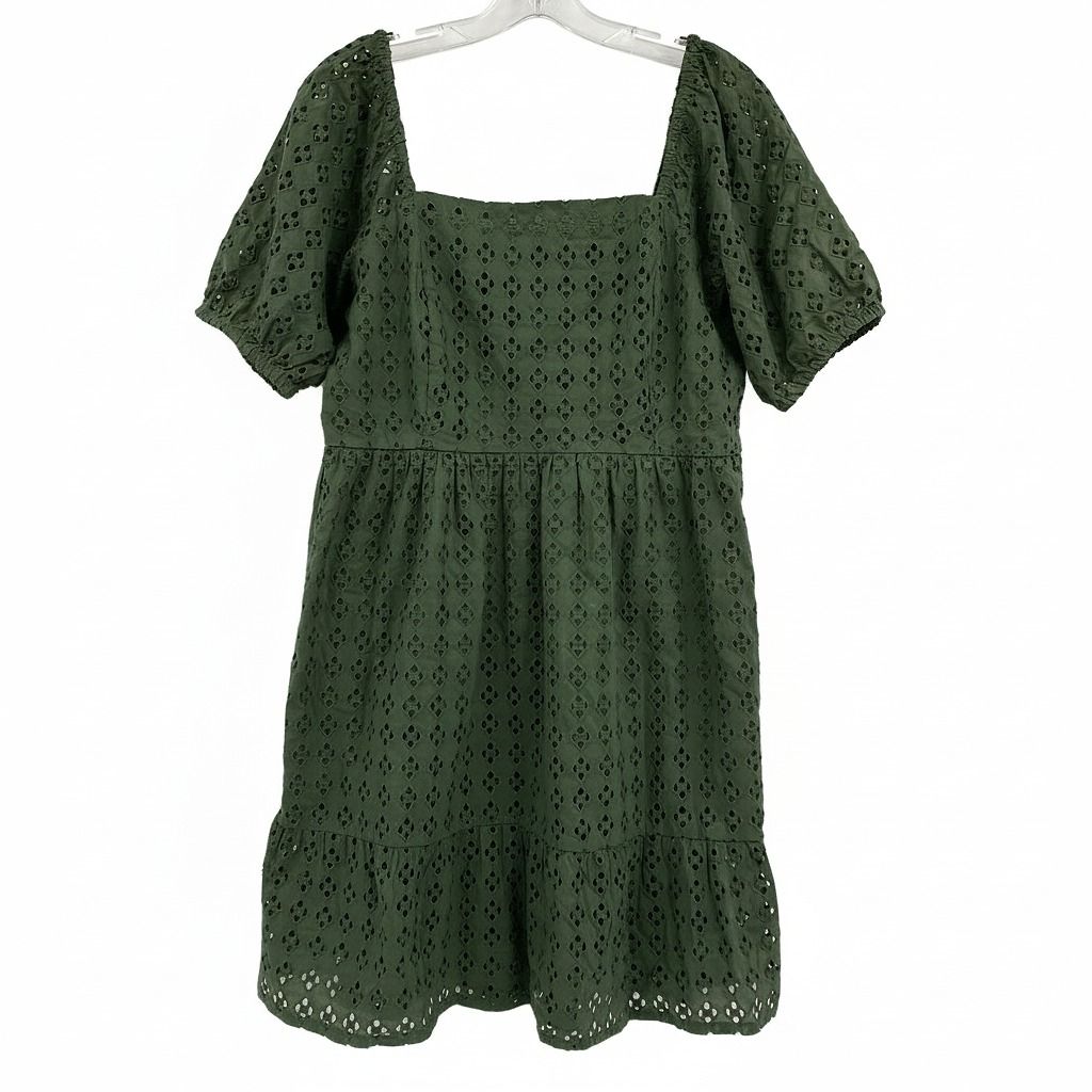 La Blanca Green Eyelet Puff Sleeve Mini Dress
