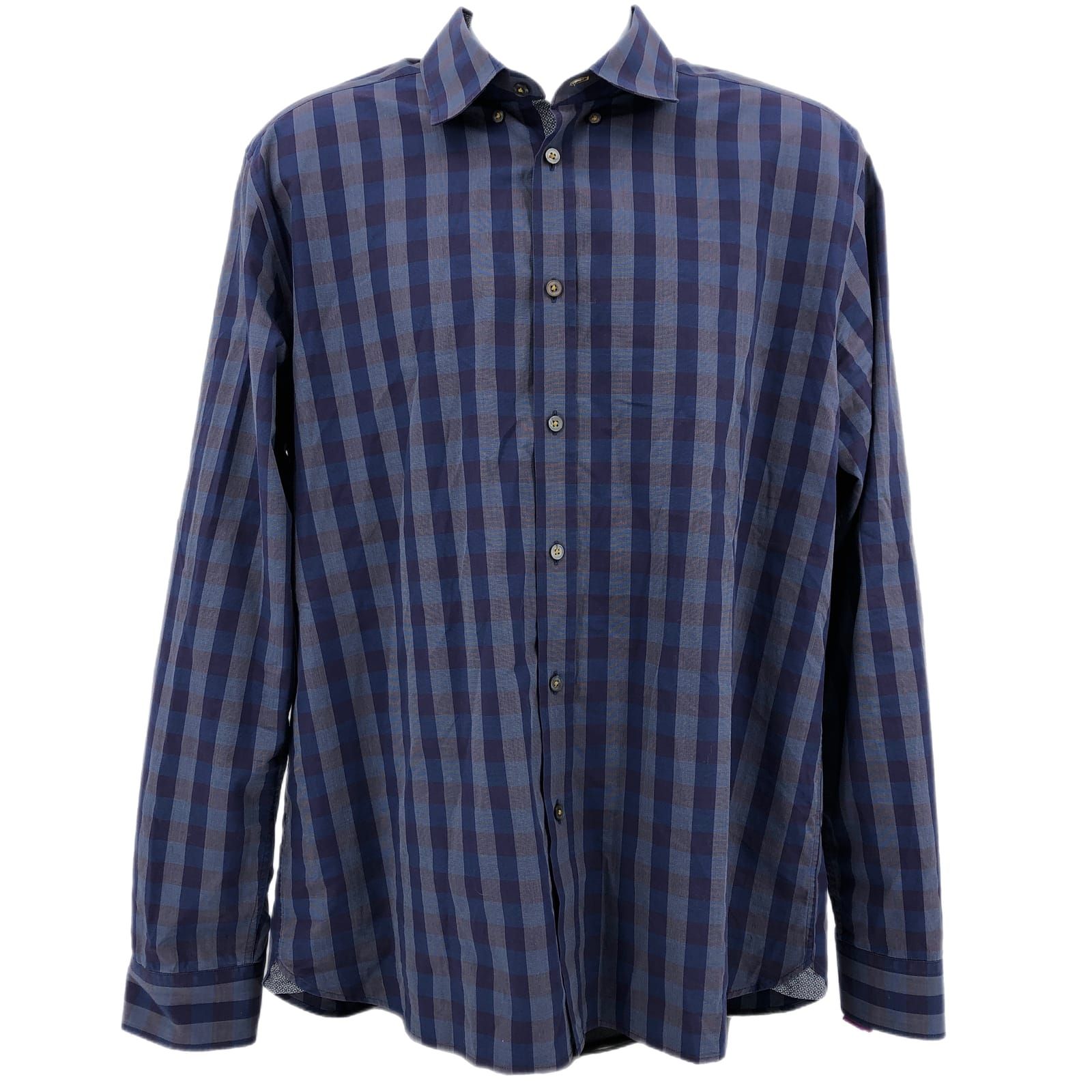 Ted Baker Blue & Gray Plaid Button-Up Dress Shirt