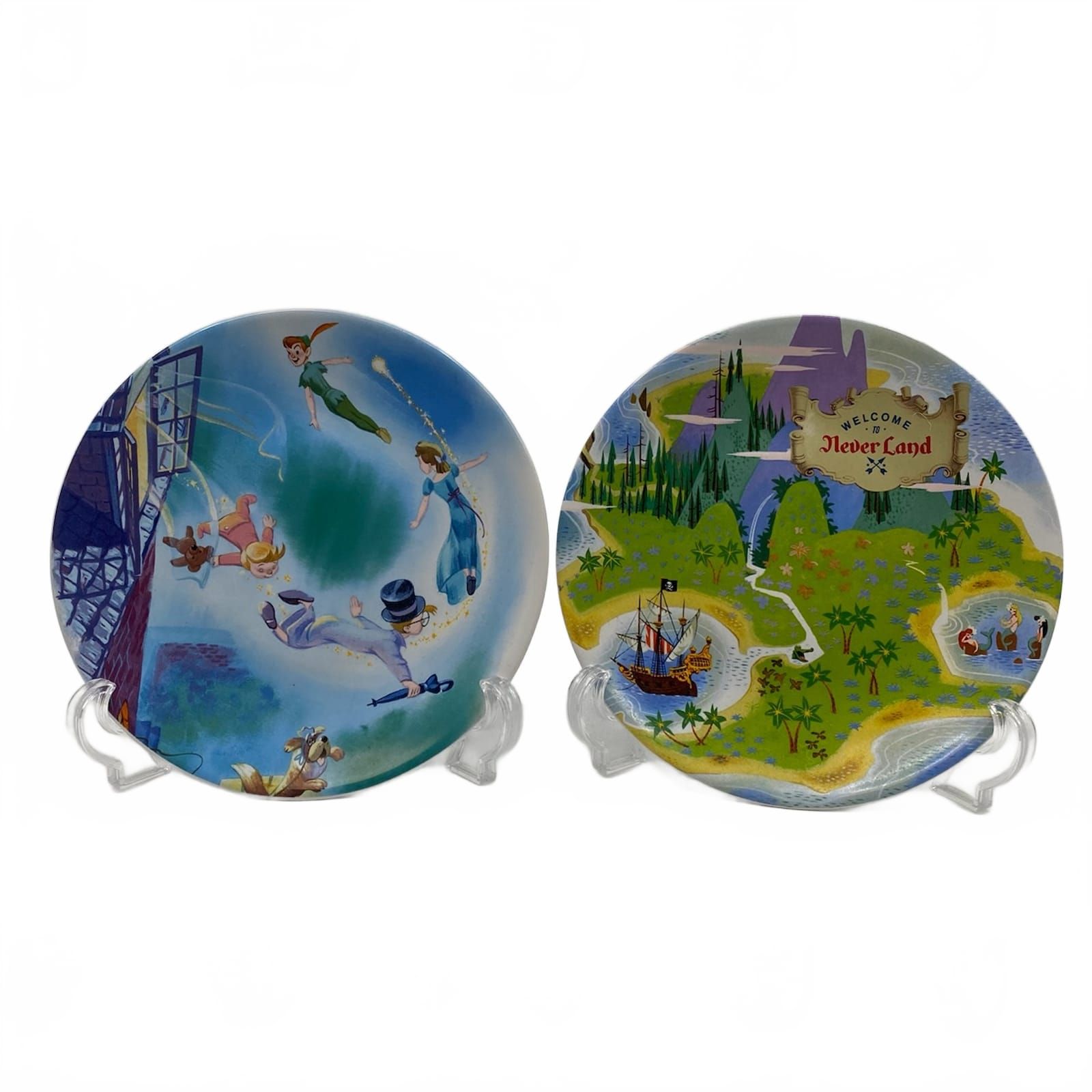 Disney Blue Green Peter Pan Neverland 2 Plate Collectible Set