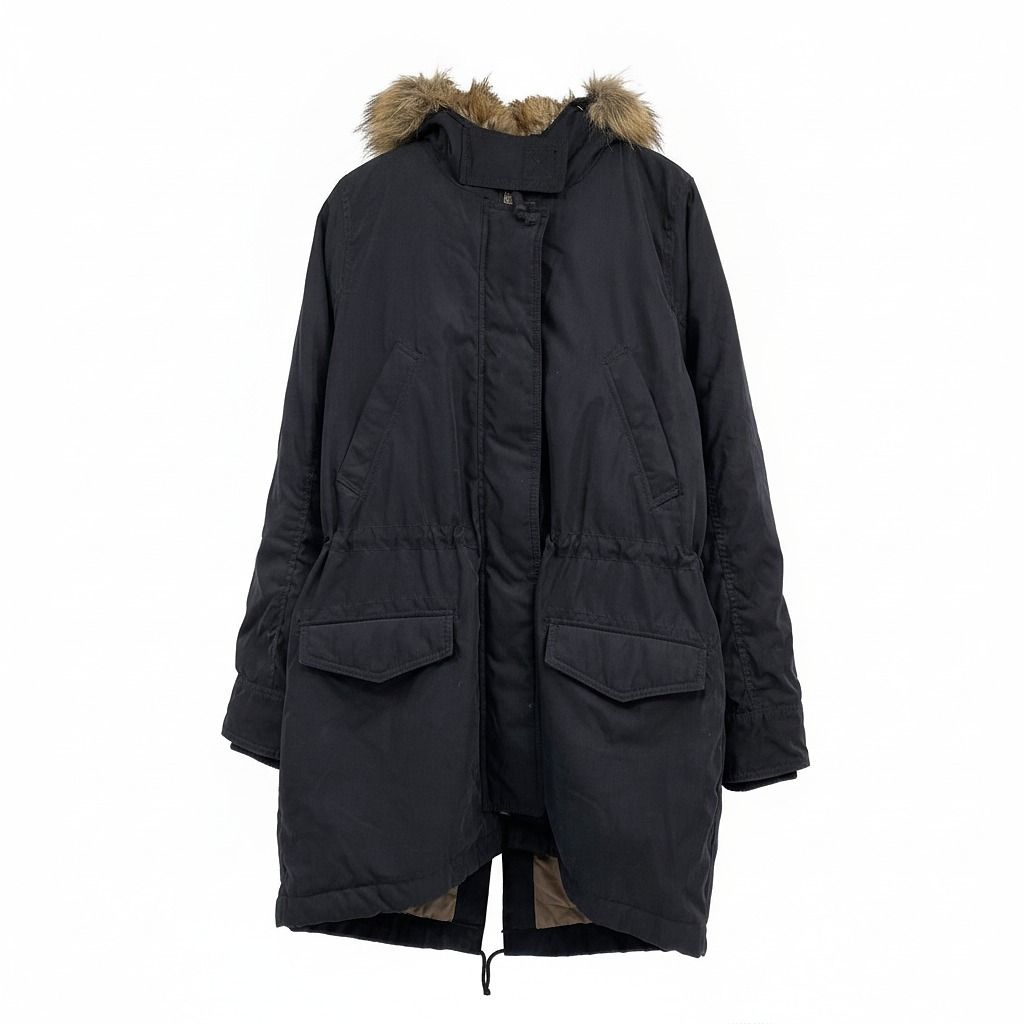 Abercrombie & Fitch Black Brown Anorak Jacket Faux Fur Lined