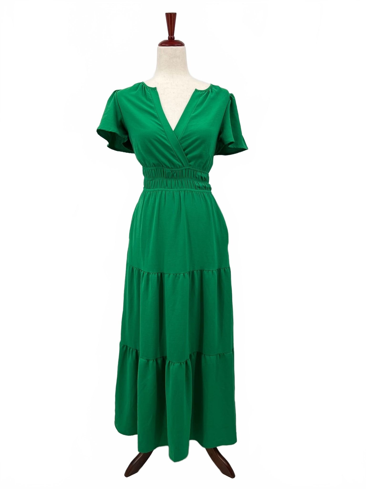 Monteau Green Maxi Dress Ruched Stretch