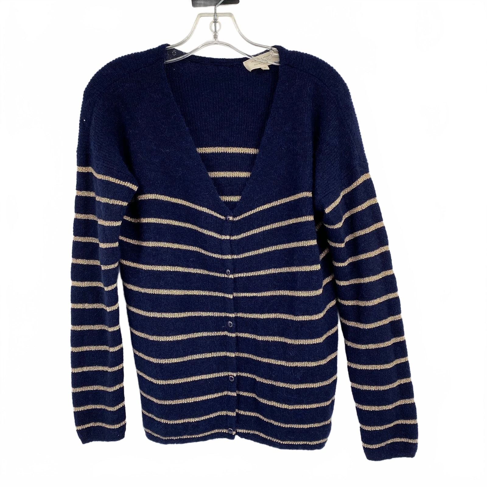 Sezane Striped Cardigan Blue Gold