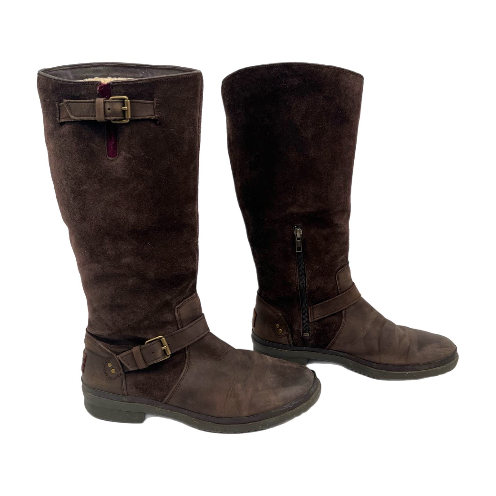 UGG Brown Suede Buckle Accent Knee High Boots