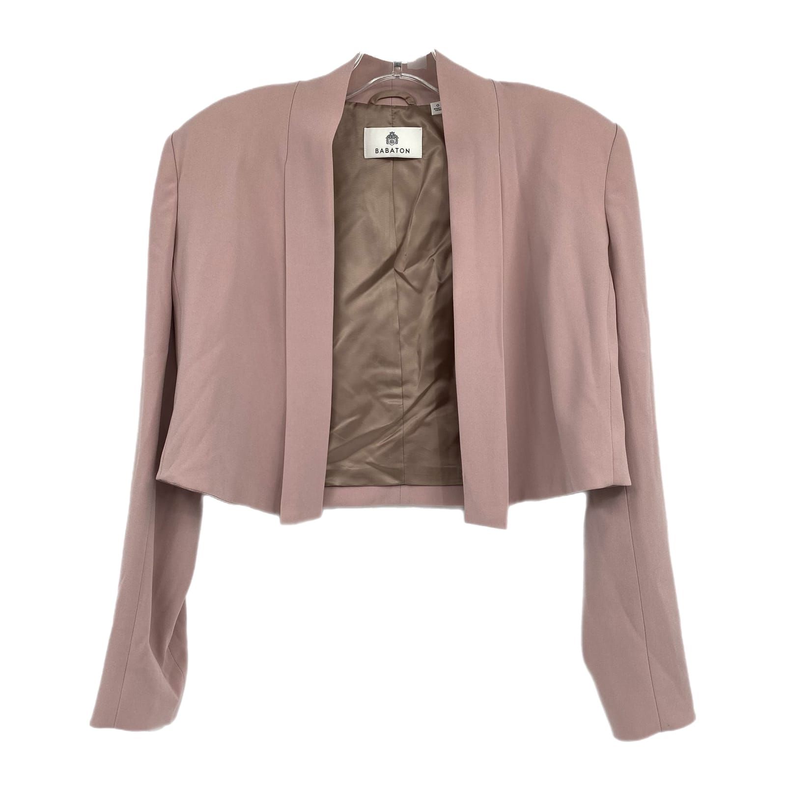 Babaton Pink Cropped Padded Shoulder Blazer