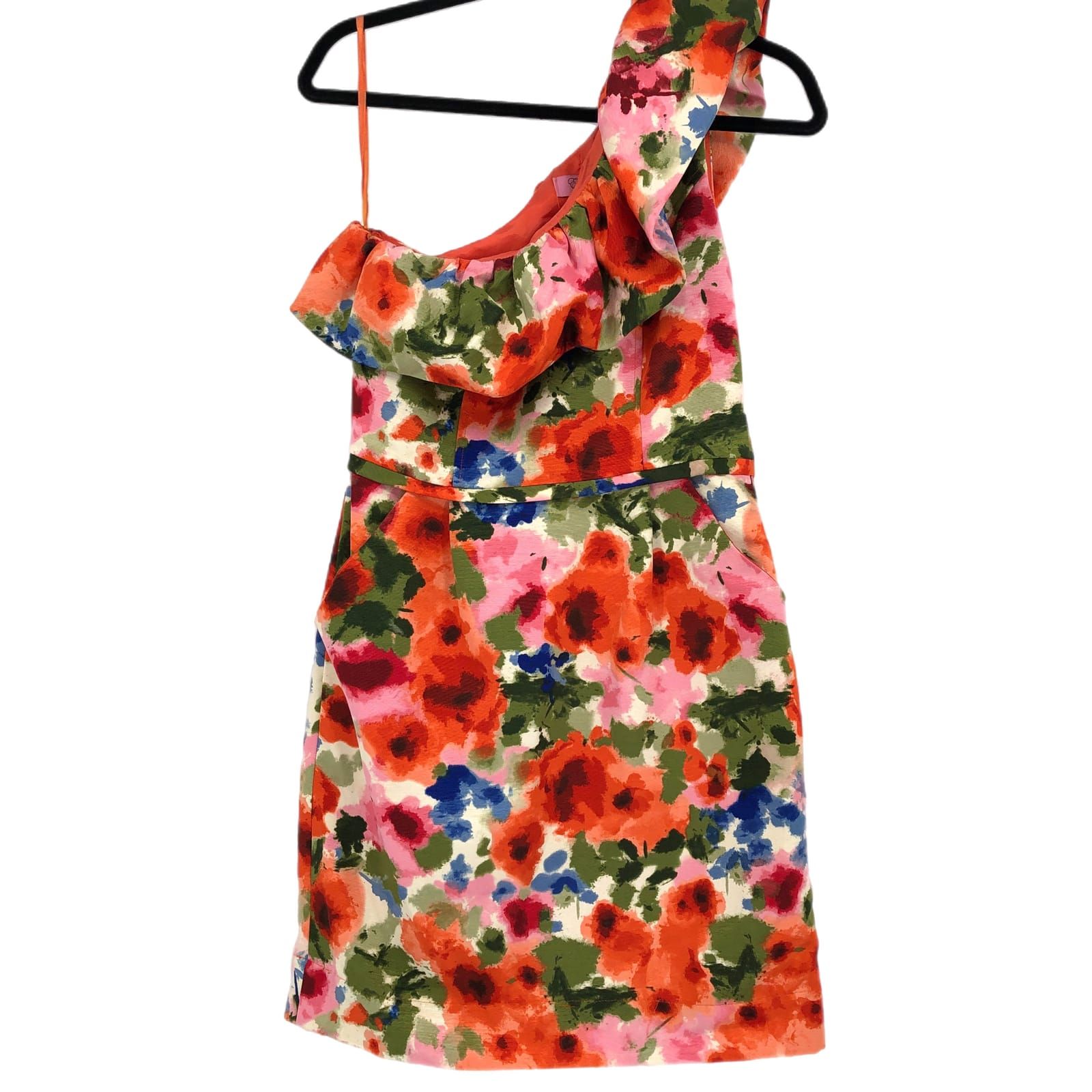 Eliza J Orange & Pink Floral One Shoulder Dress