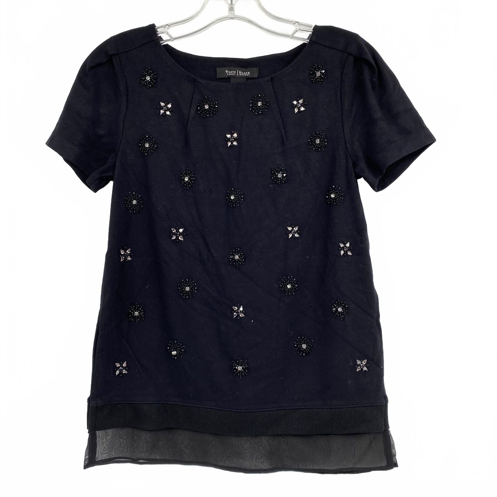 White House Black Market Black Rhinestone Blouse