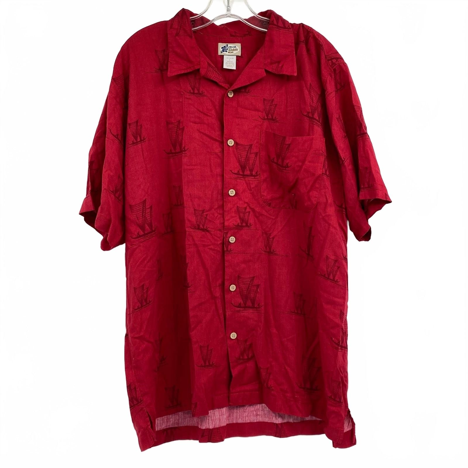 Cherokee Red Waikiki Wear Ship Print Button Down Shirt