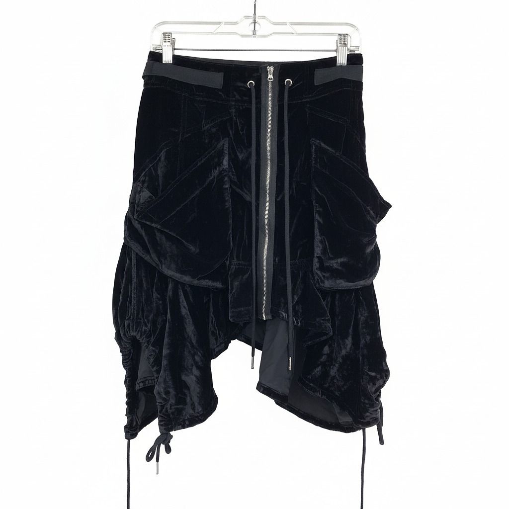 Free People Black Velvet Drawstring Mini Skirt