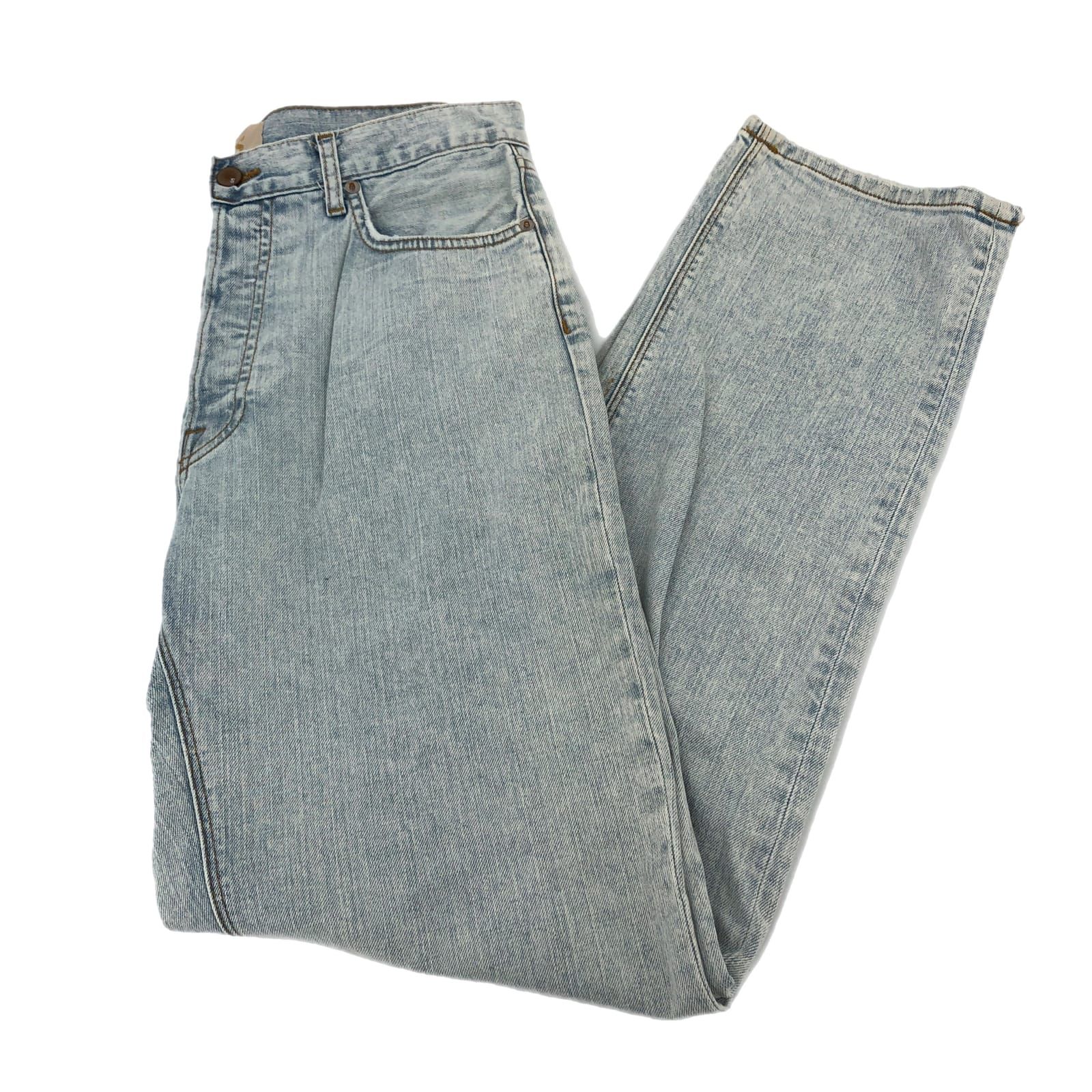 White & Blue High Rise Straight Leg Jeans