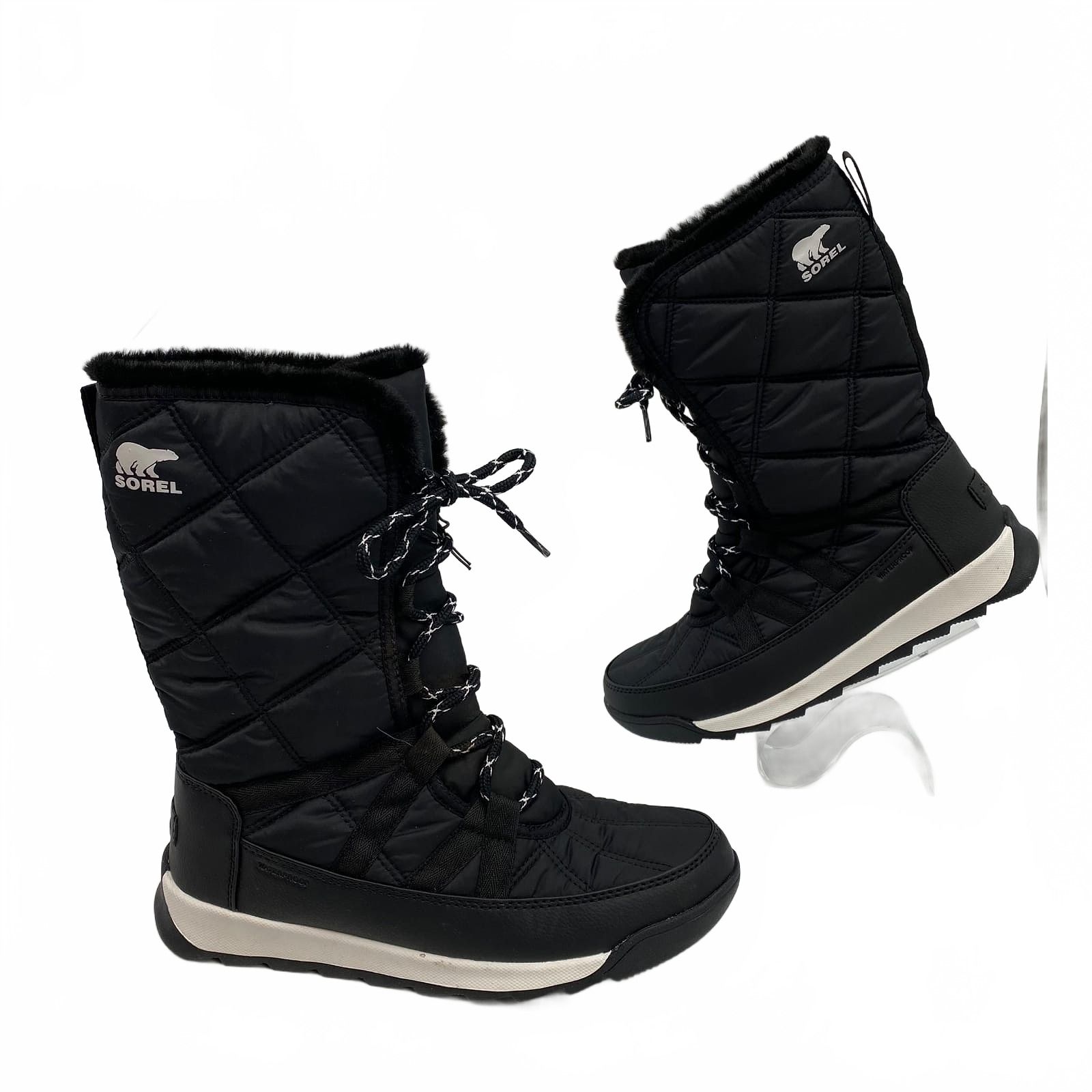 Sorel Black Boots Quilted Lace Up