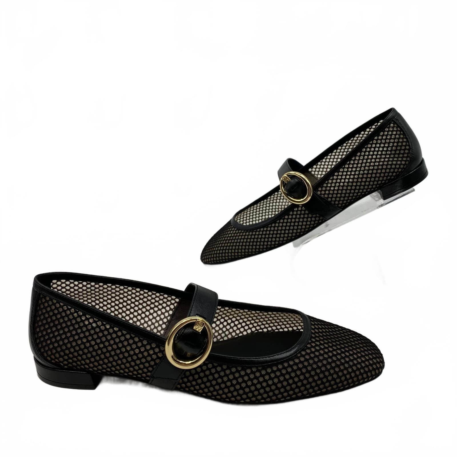 Stuart Weitzman Black Arabella Mesh Maryjane Flat