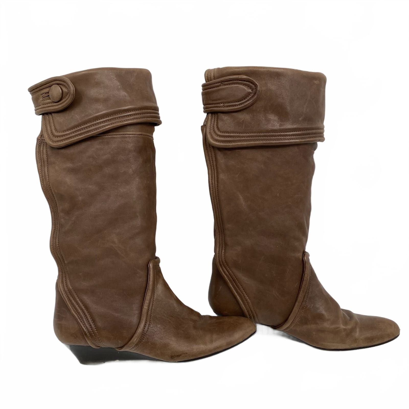 Migliorini Brown Leather Mini Wedge Tall Boots