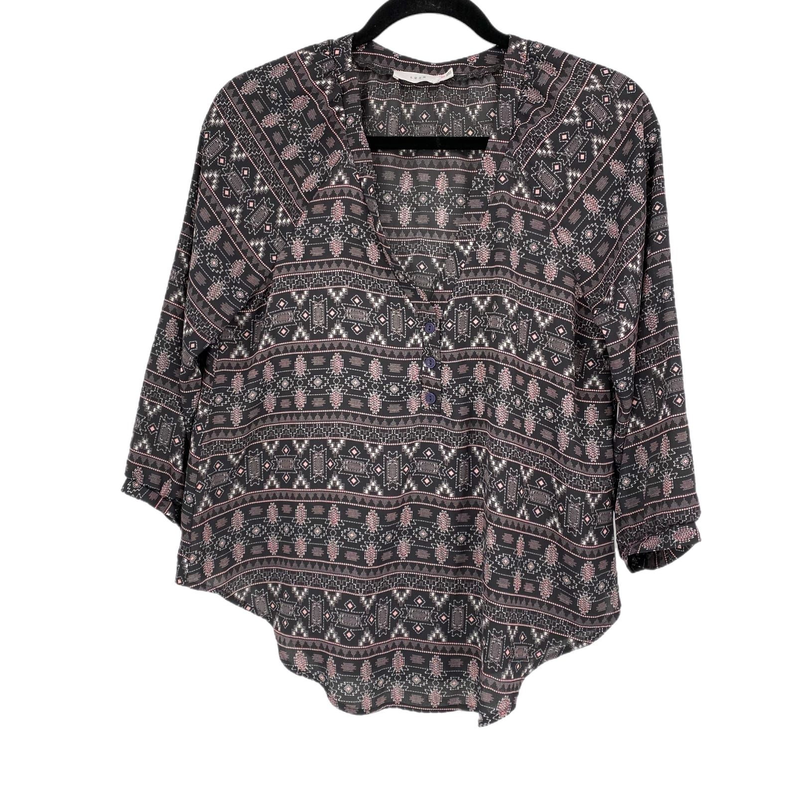 Lush Pink & Black Long Sleeve V-Neck Blouse