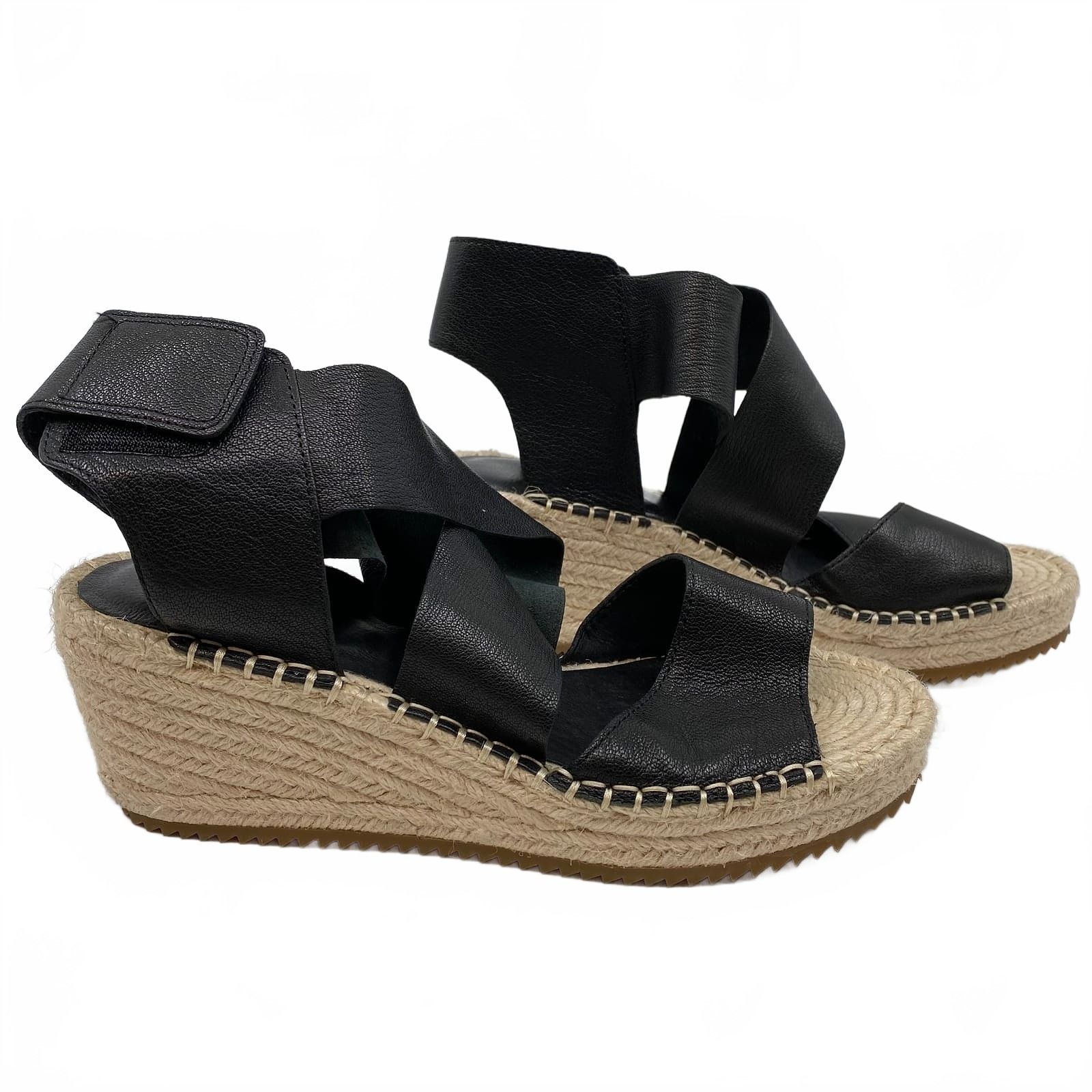 Eileen Fisher Black Beige Espadrille Wedges