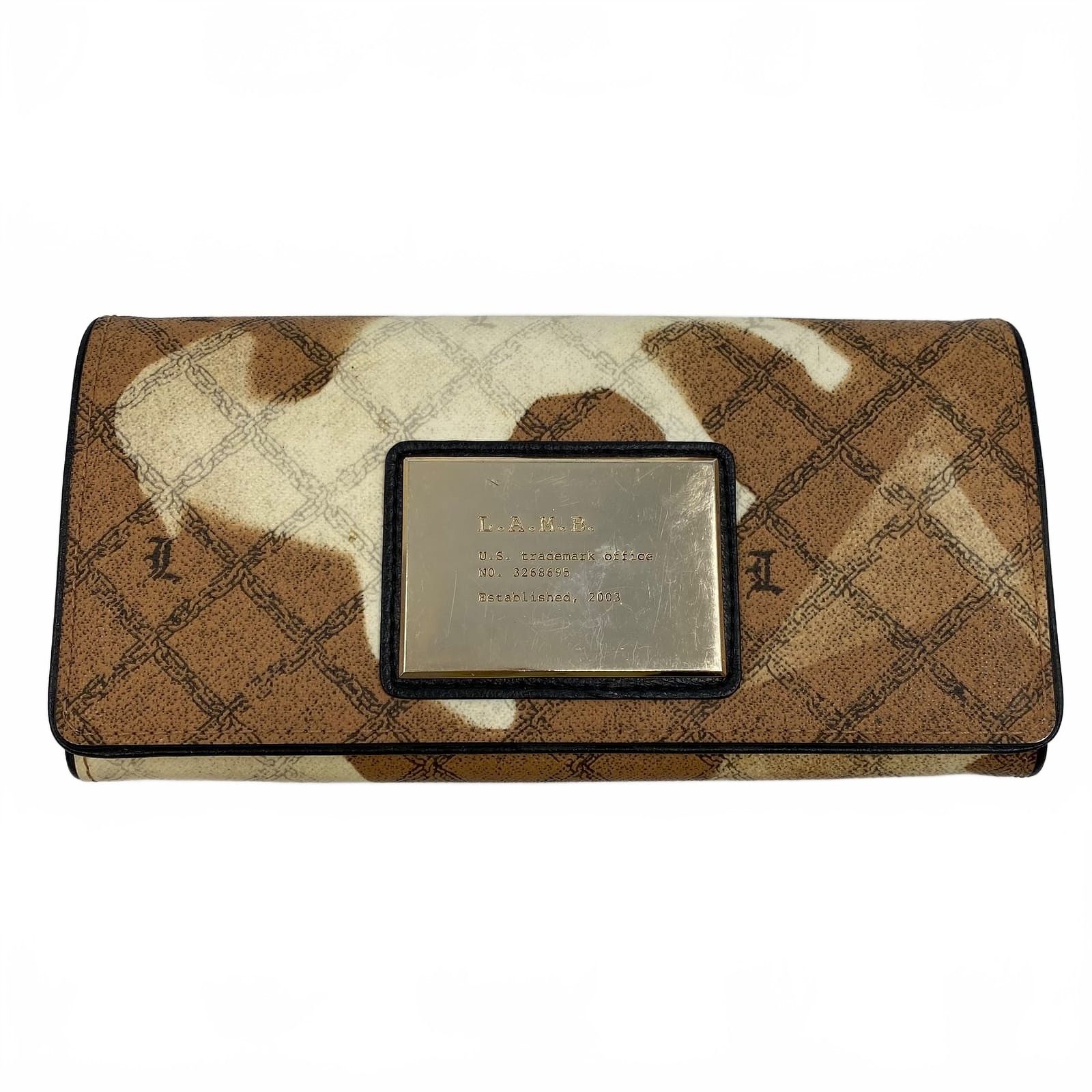 L.A.M.B. Brown Beige Gwen Stefani Checkbook Wallet