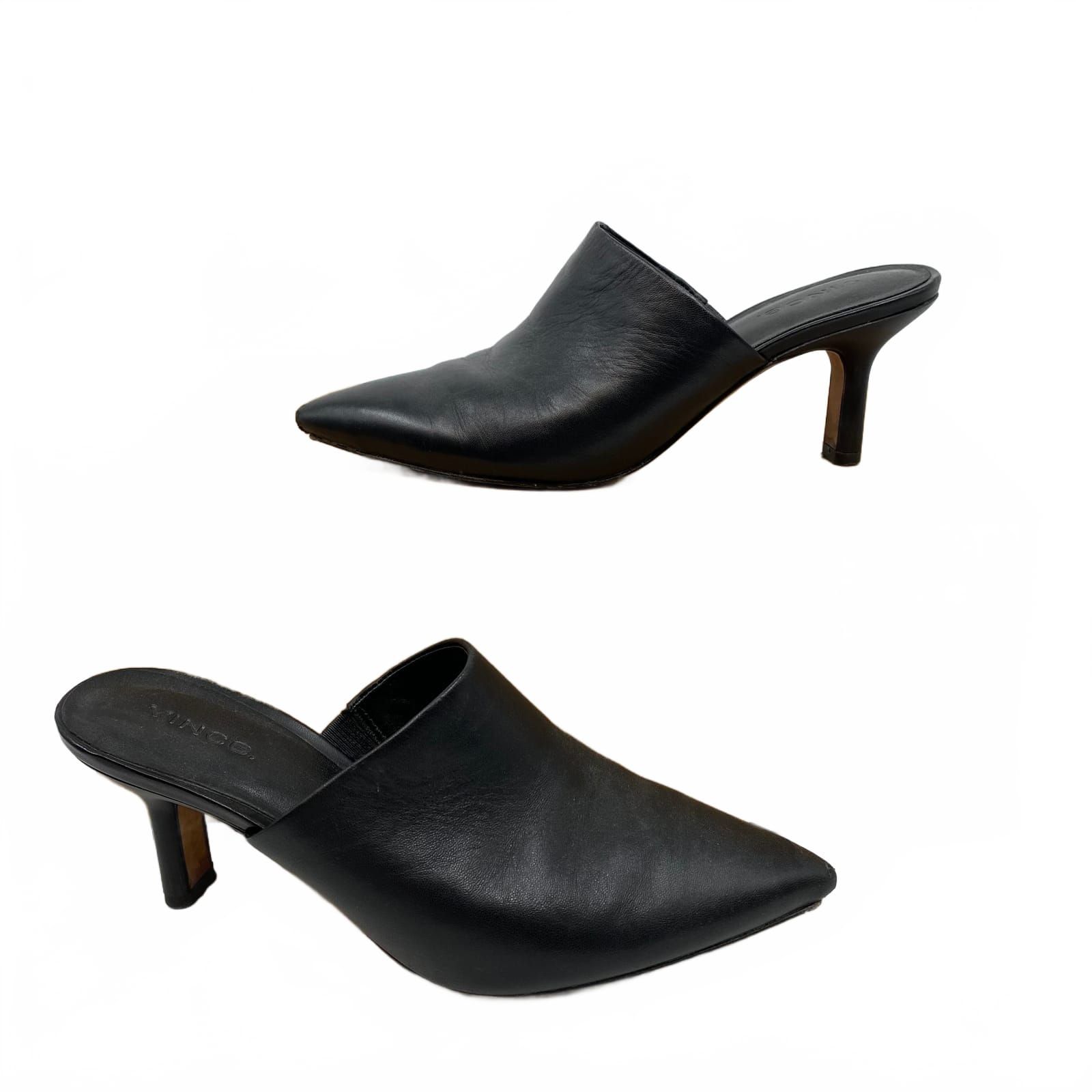 Vince Black Leather Mule Heels