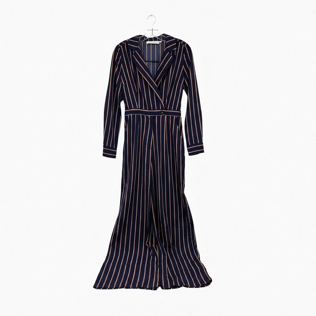 Astr Navy/ Brown Striped Collared Jumpsuit