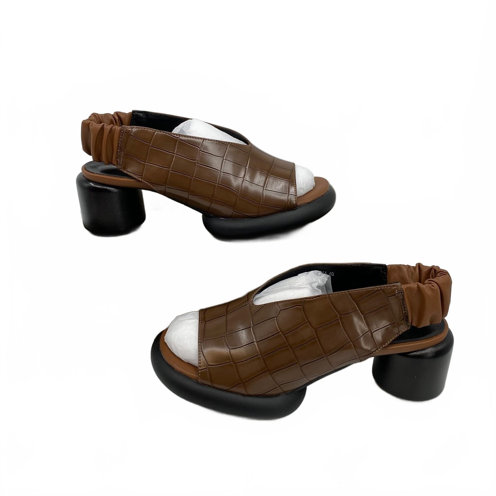 Smaibulun Brown Heels Slingback Peep Toe Chunky Heel