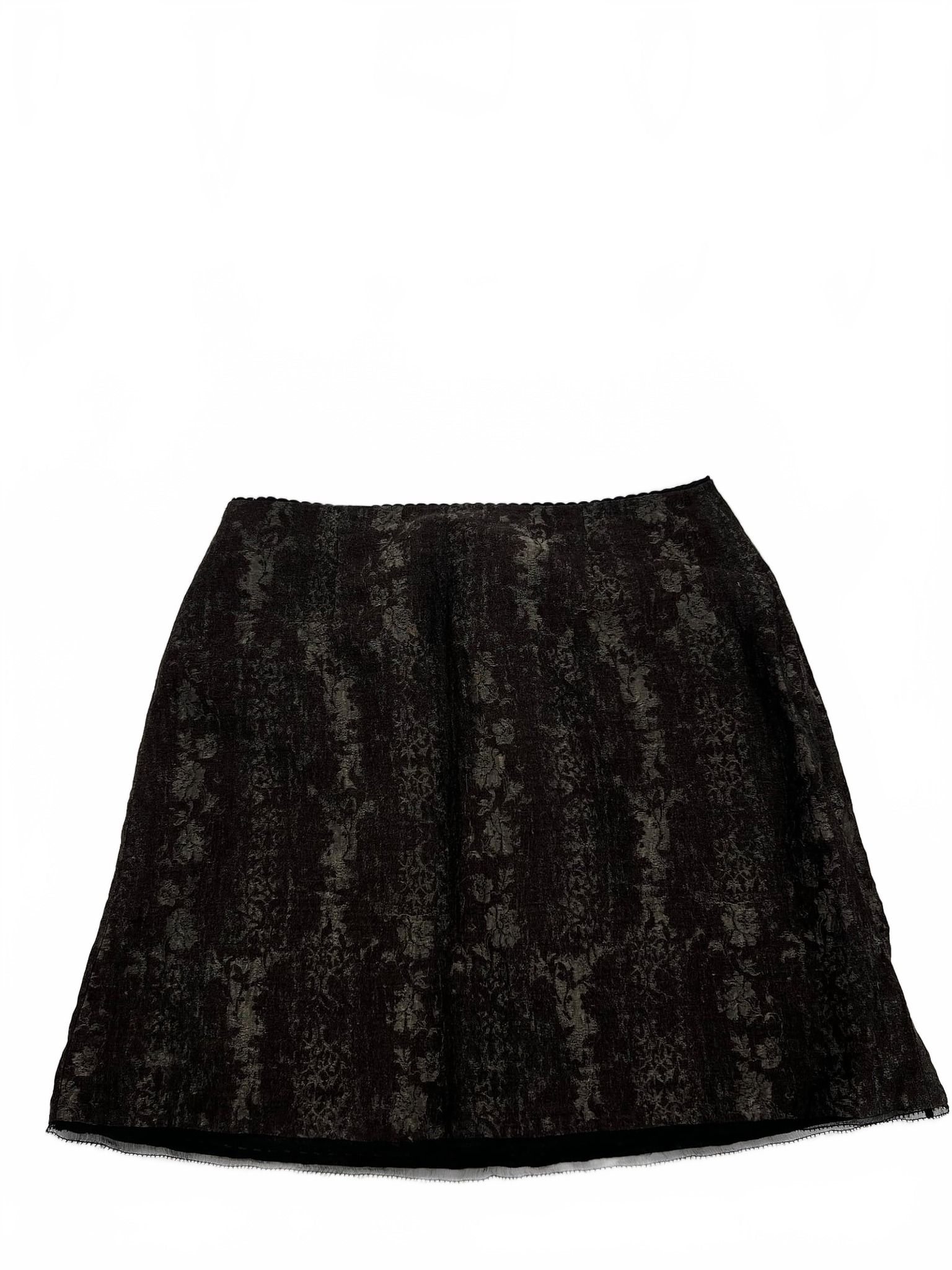 Tahari Black Shimmery Floral Scalloped Hem Mini Skirt