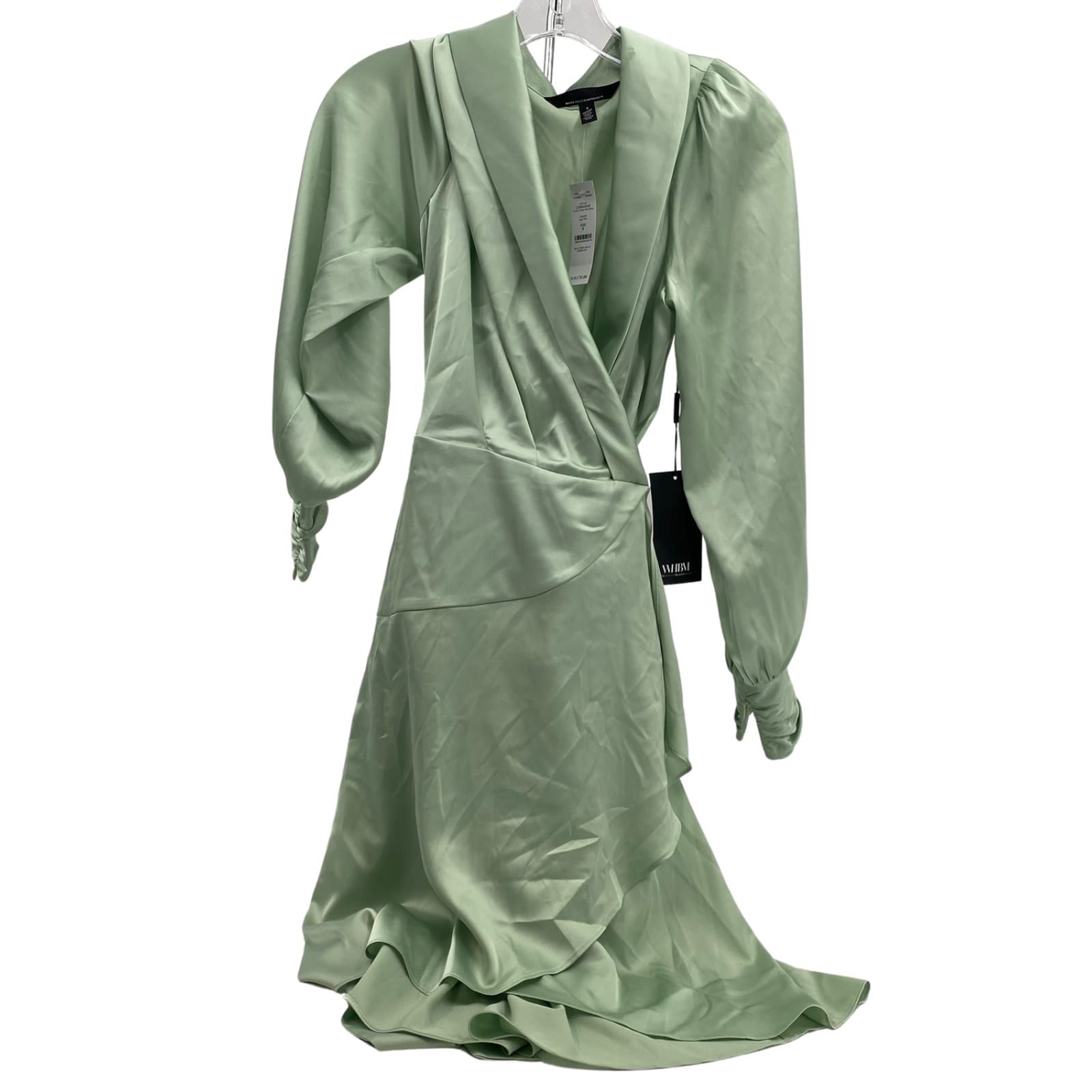 whbm green dress Women's Long Sleeve Satin Wrap Mini in size 8 Bridesmaid