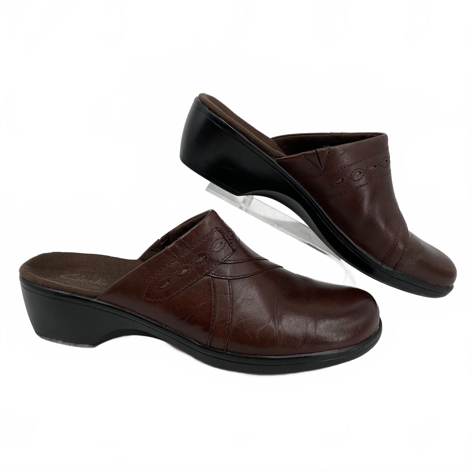 Clarks Brown Leather Mules