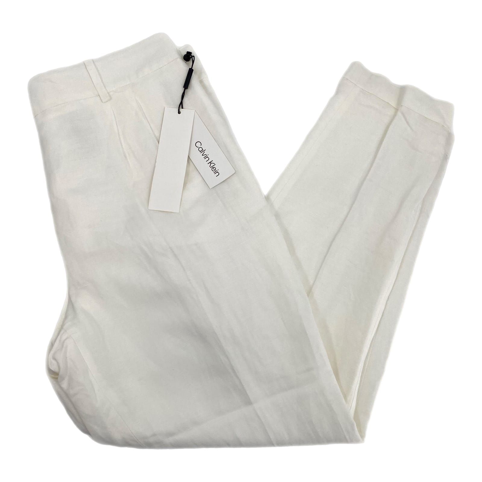 Calvin Klein White Linen Blend Cuffed Trousers