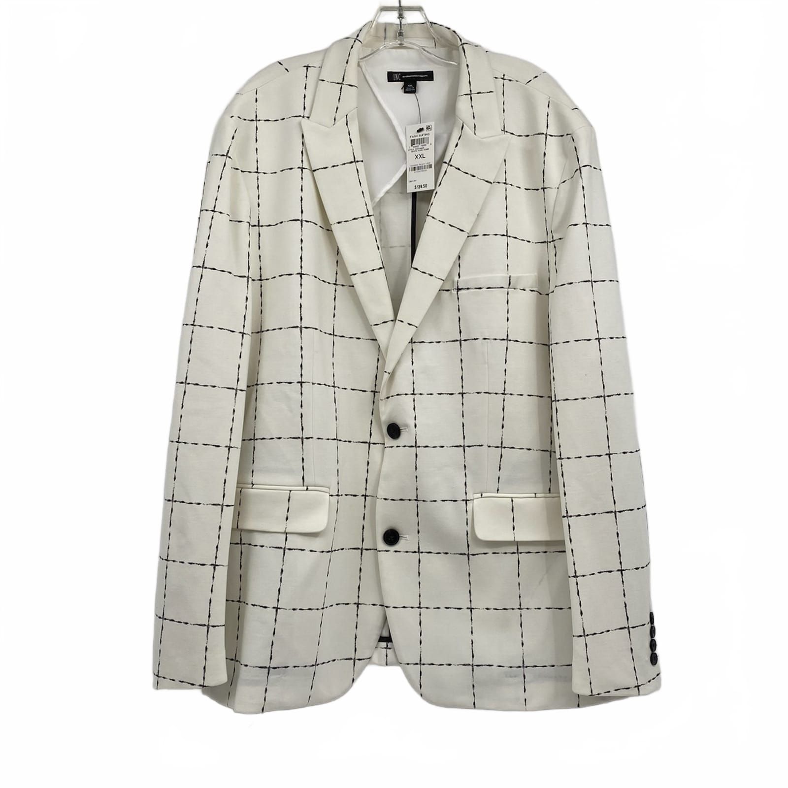 INC International Concepts Cream Black Grid Print Blazer