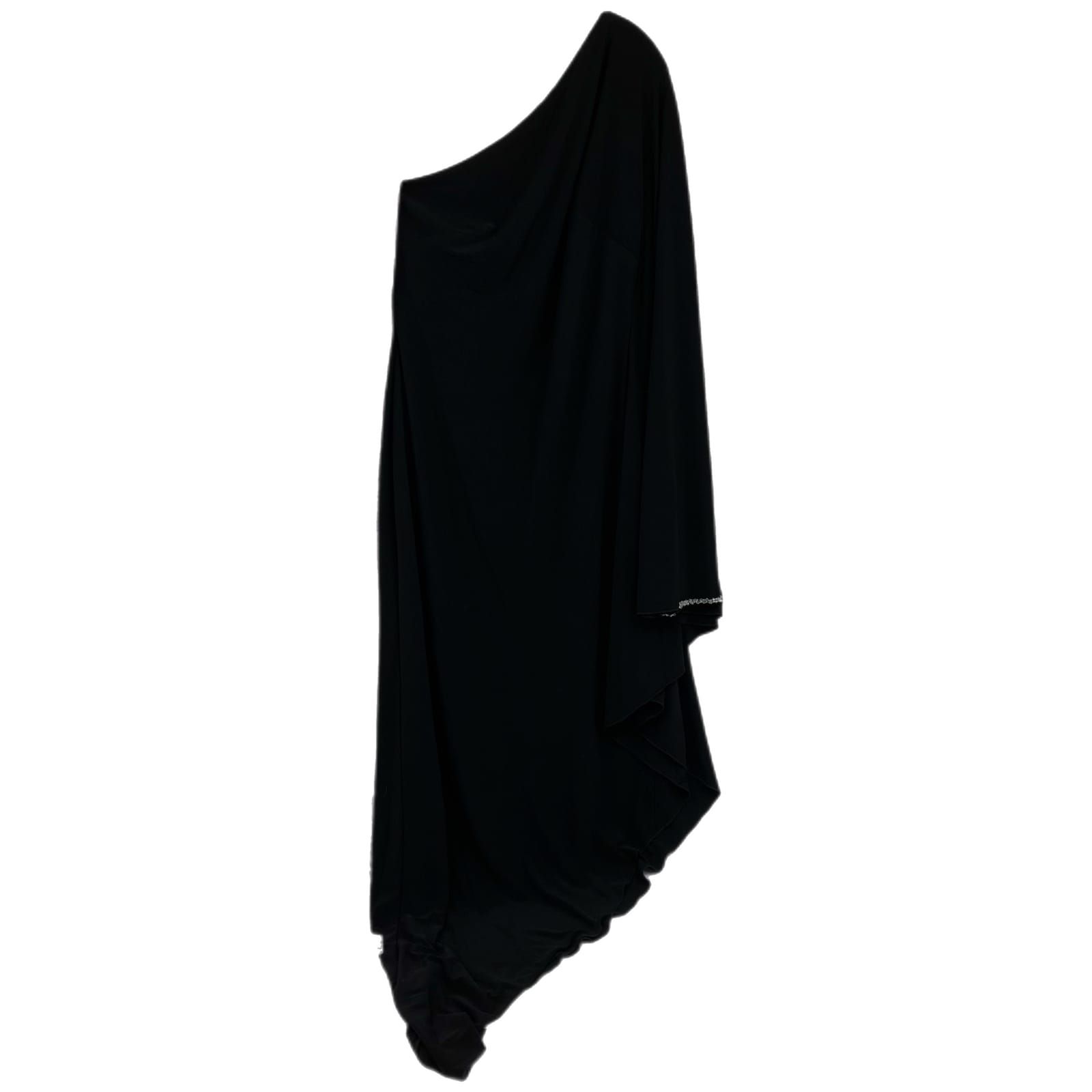Ieena for MacDuggal Black Beaded One-Shoulder Maxi Dress