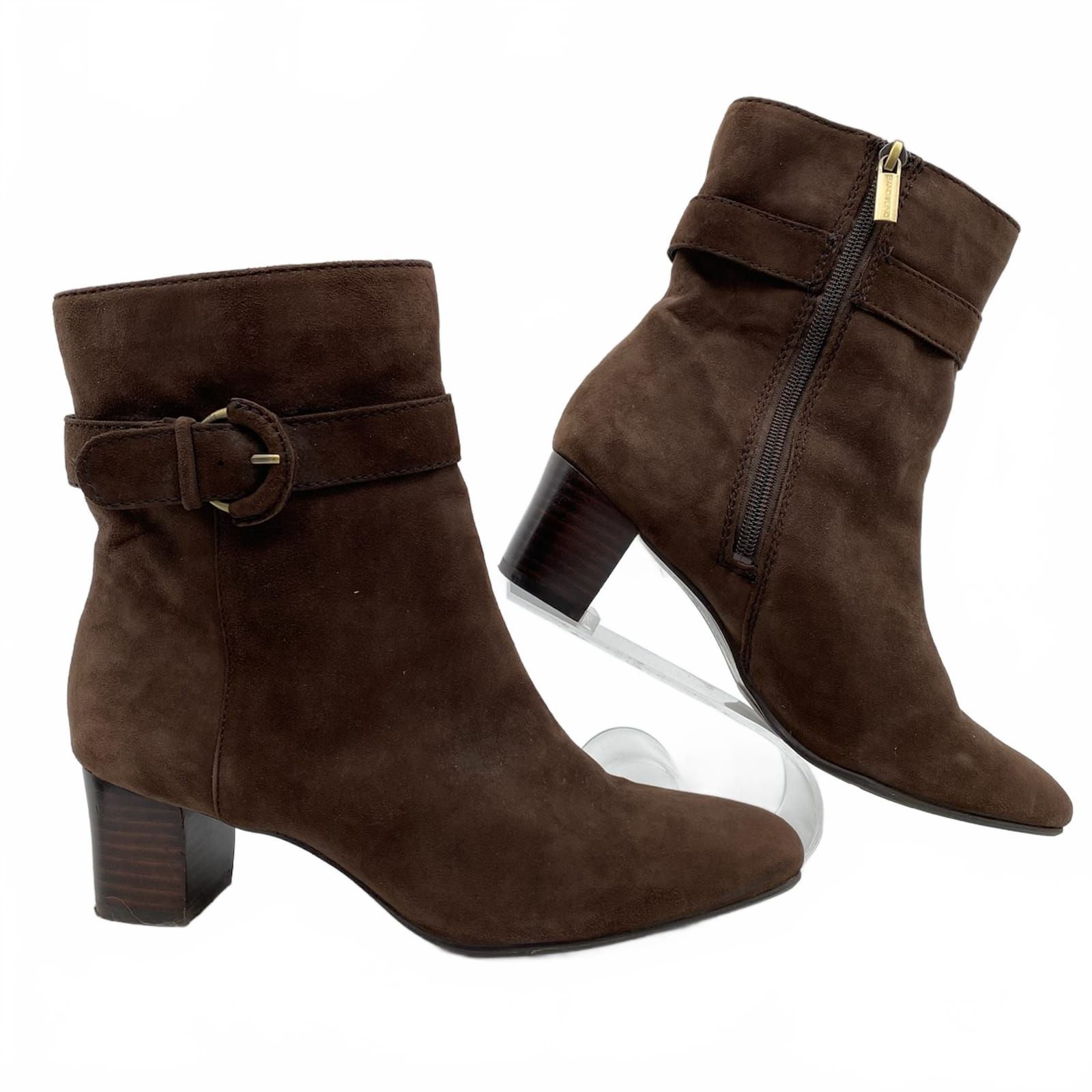 Bandolino Brown Suede Heeled Buckle Accent Boots