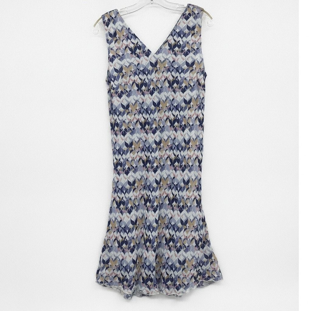 Charlie Blue White Abstract Print Ciara Sleeveless Midi Dress