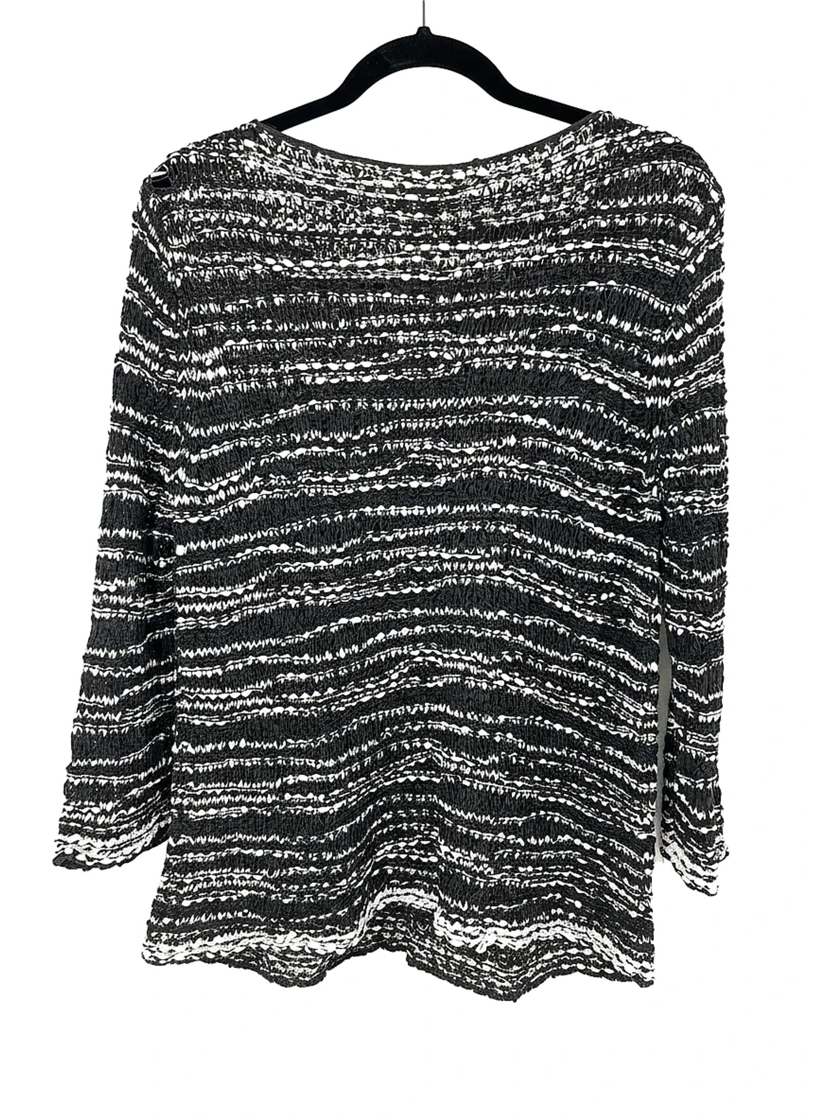 Eileen Fisher Black/White Striped Crochet Quarter Sleeve Sweater| Women’s S
