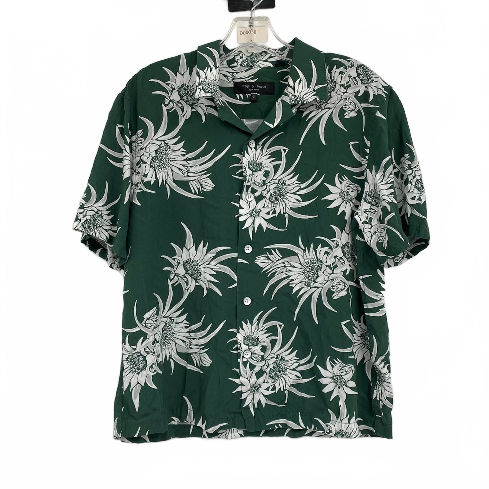 Rag & Bone Green White Floral Short Sleeve Button Down Shirt
