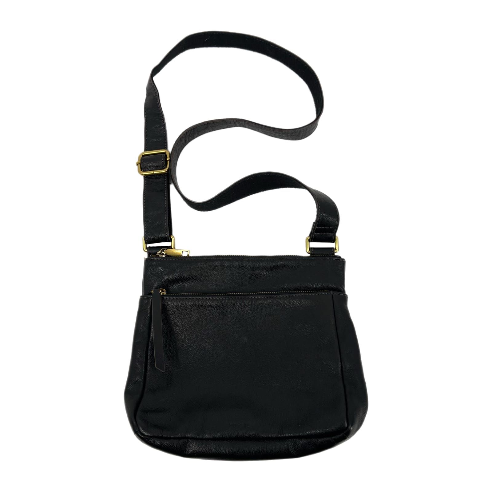 Fossil Black Leather Adjustable Strap Crossbody Bag