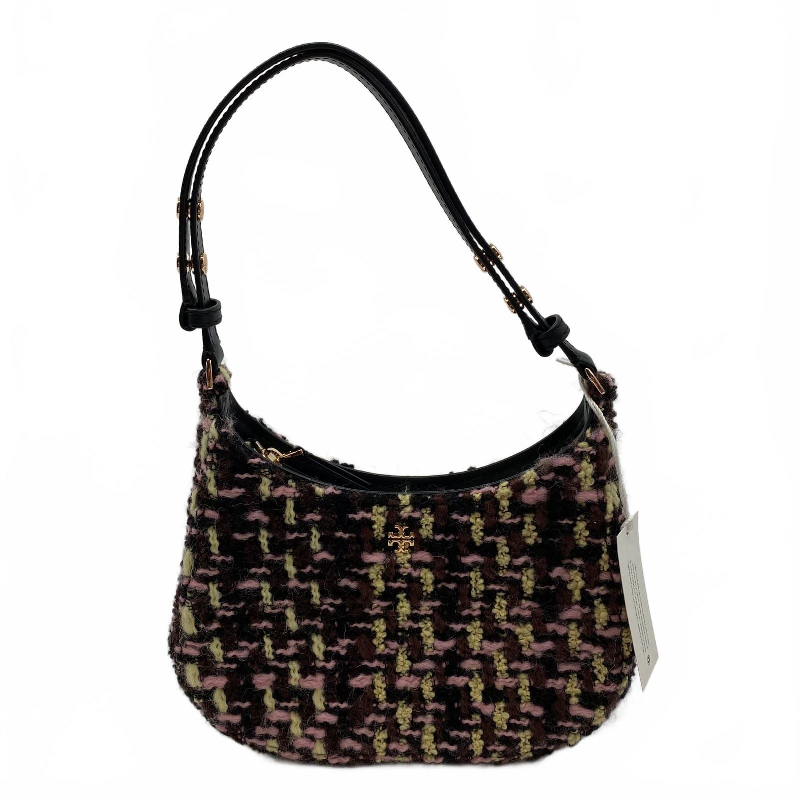 Tory Burch Brown Tweed Leather Shoulder Bag