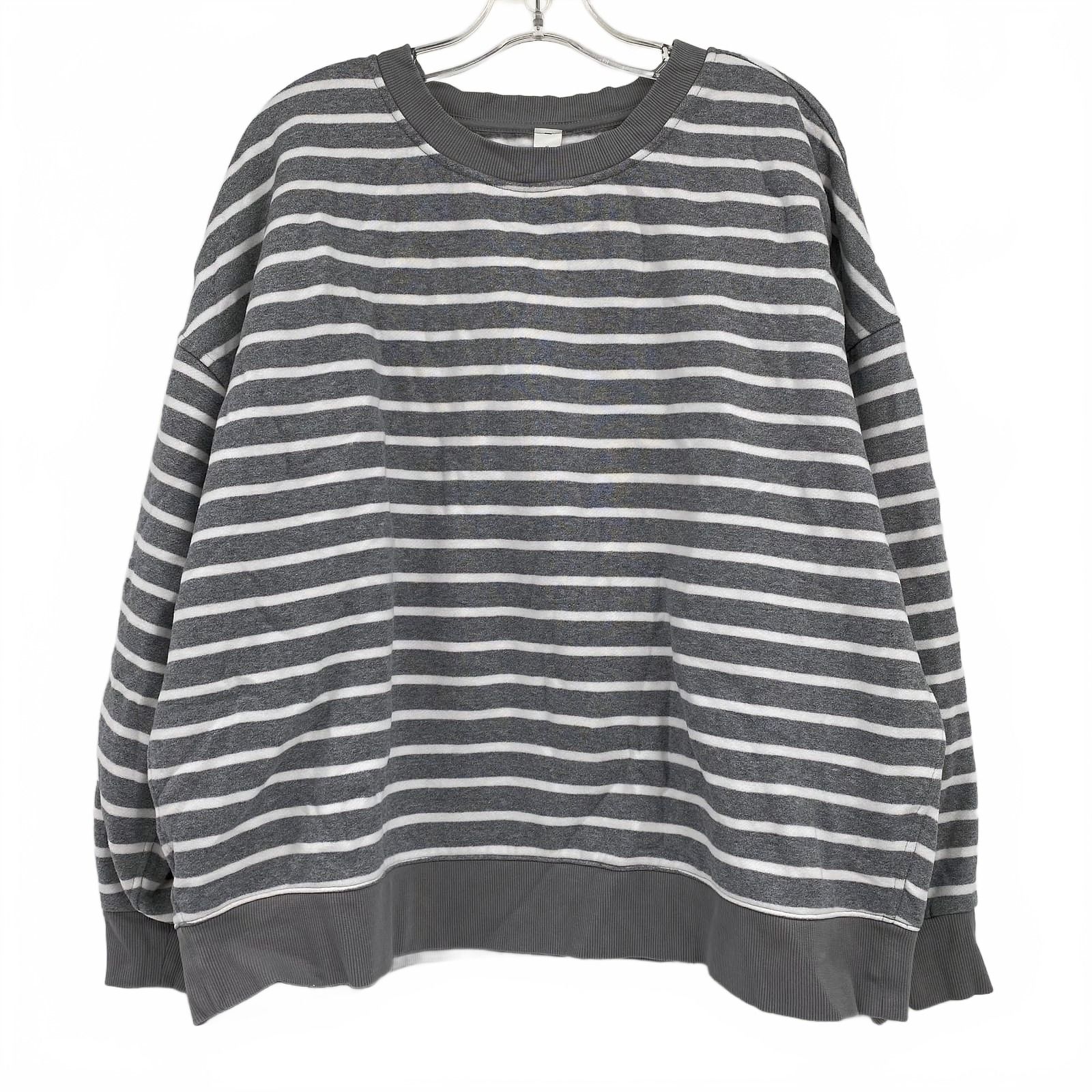 lululemon athletica Gray White Striped Crewneck Sweatshirt