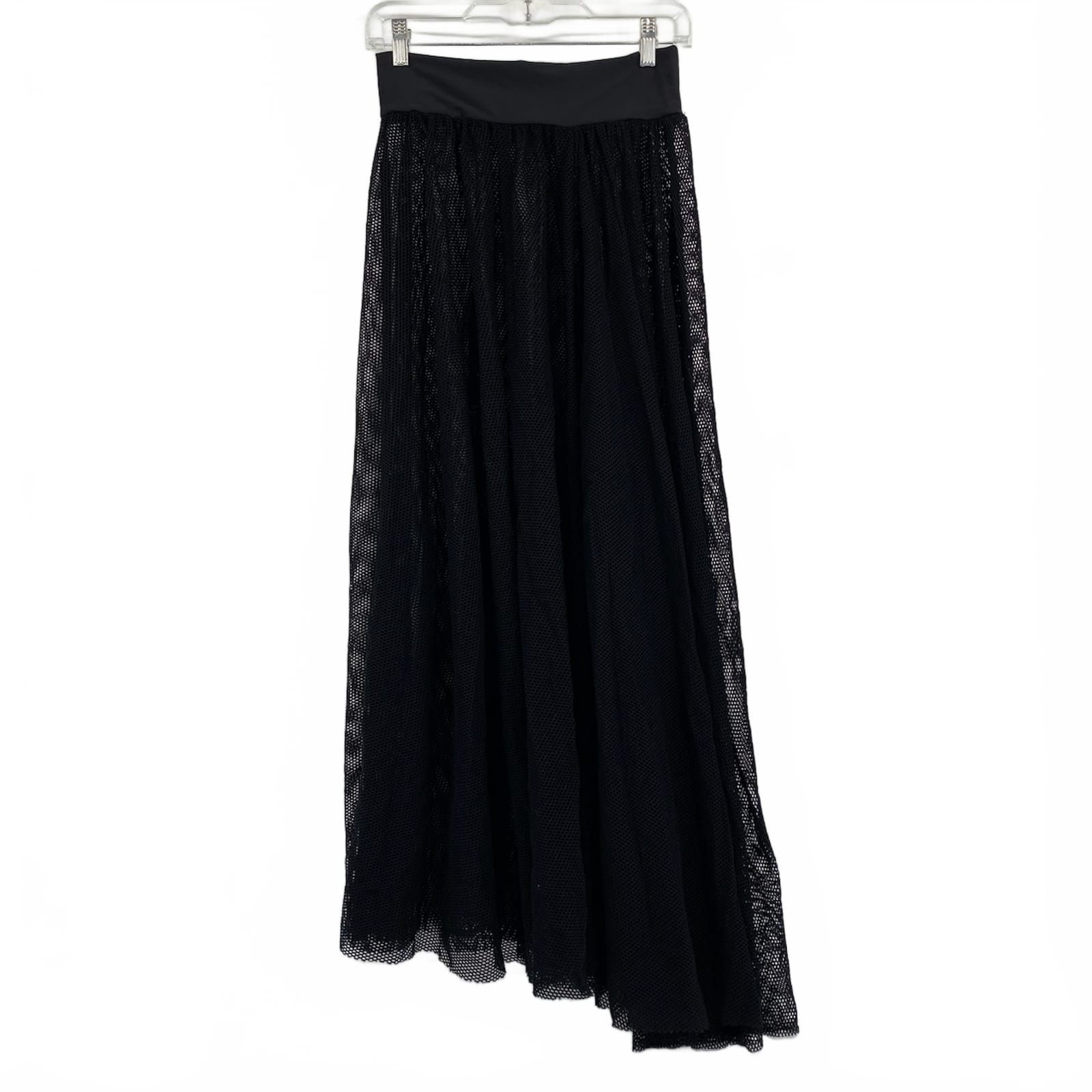 Boamar Black Mesh Asymmetrical Hem Midi Swim Cover-Up Skirt