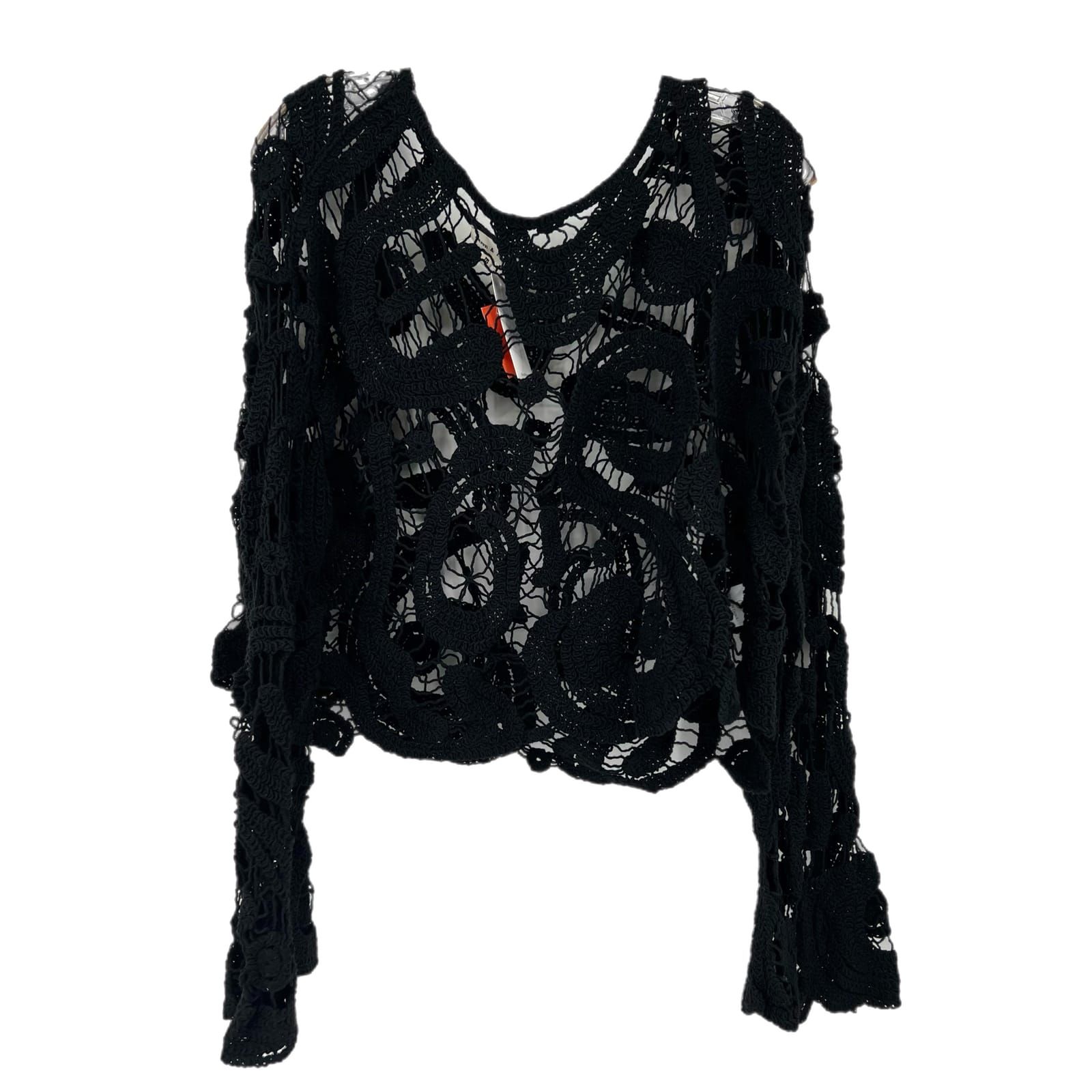 Aaron & Amber Black Crocheted Pullover Sweater