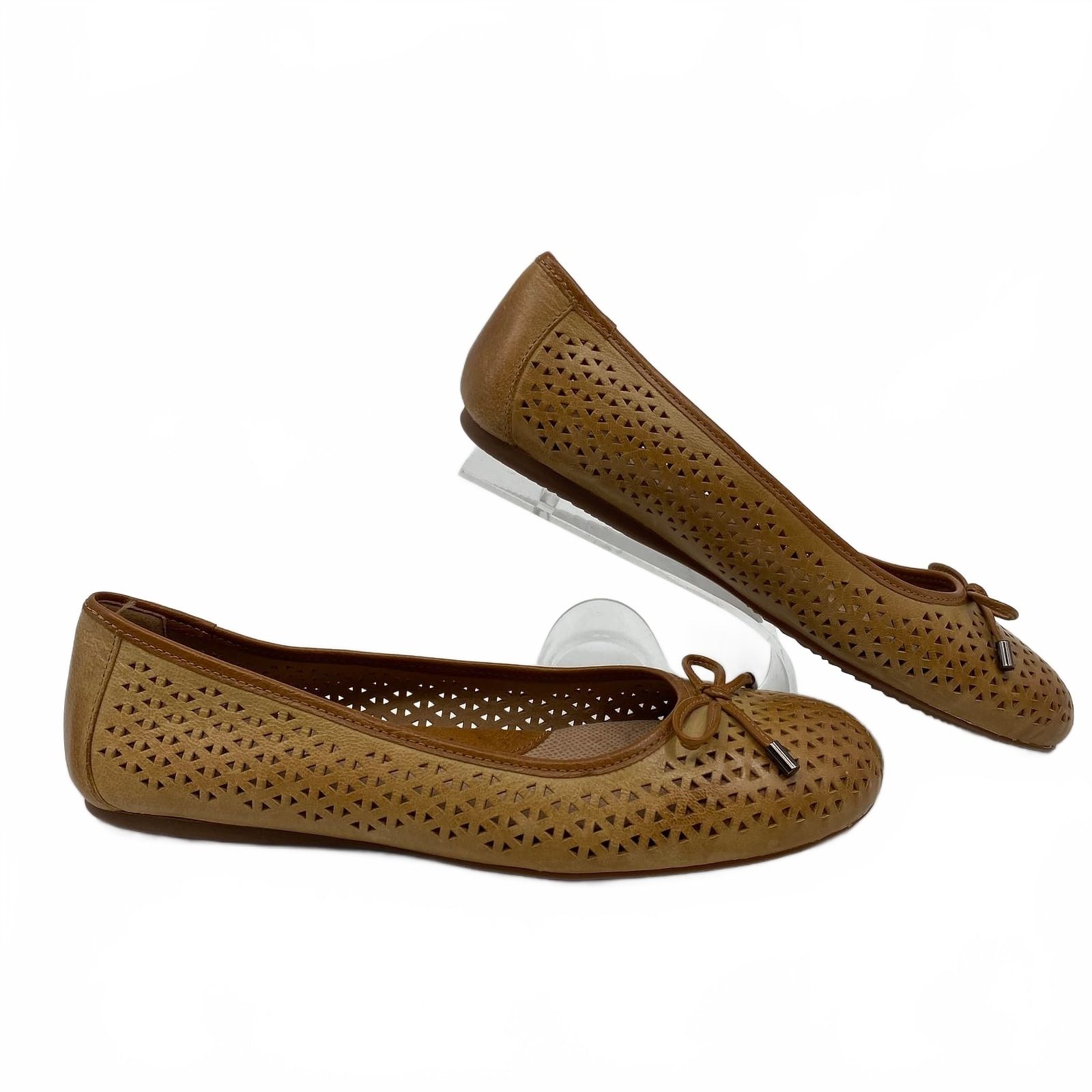 Soft Walk Tan Leather Laser Cut Ballet Flats