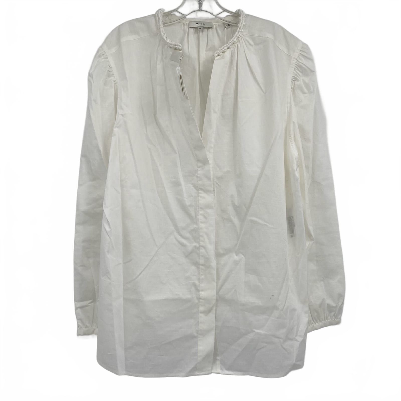 Vince Cream Cotton Blouse V-Neck Puff Sleeve