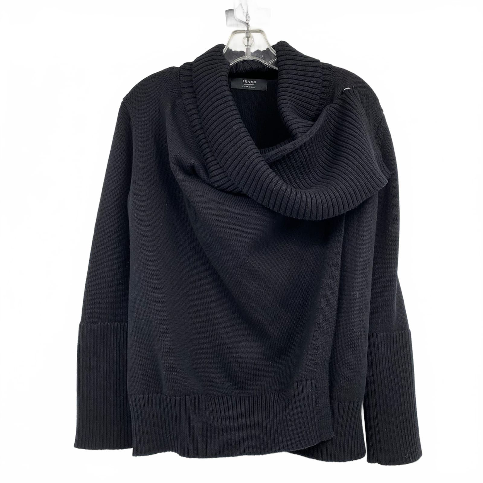 Brass Black Cotton Cardigan Cowl Neck