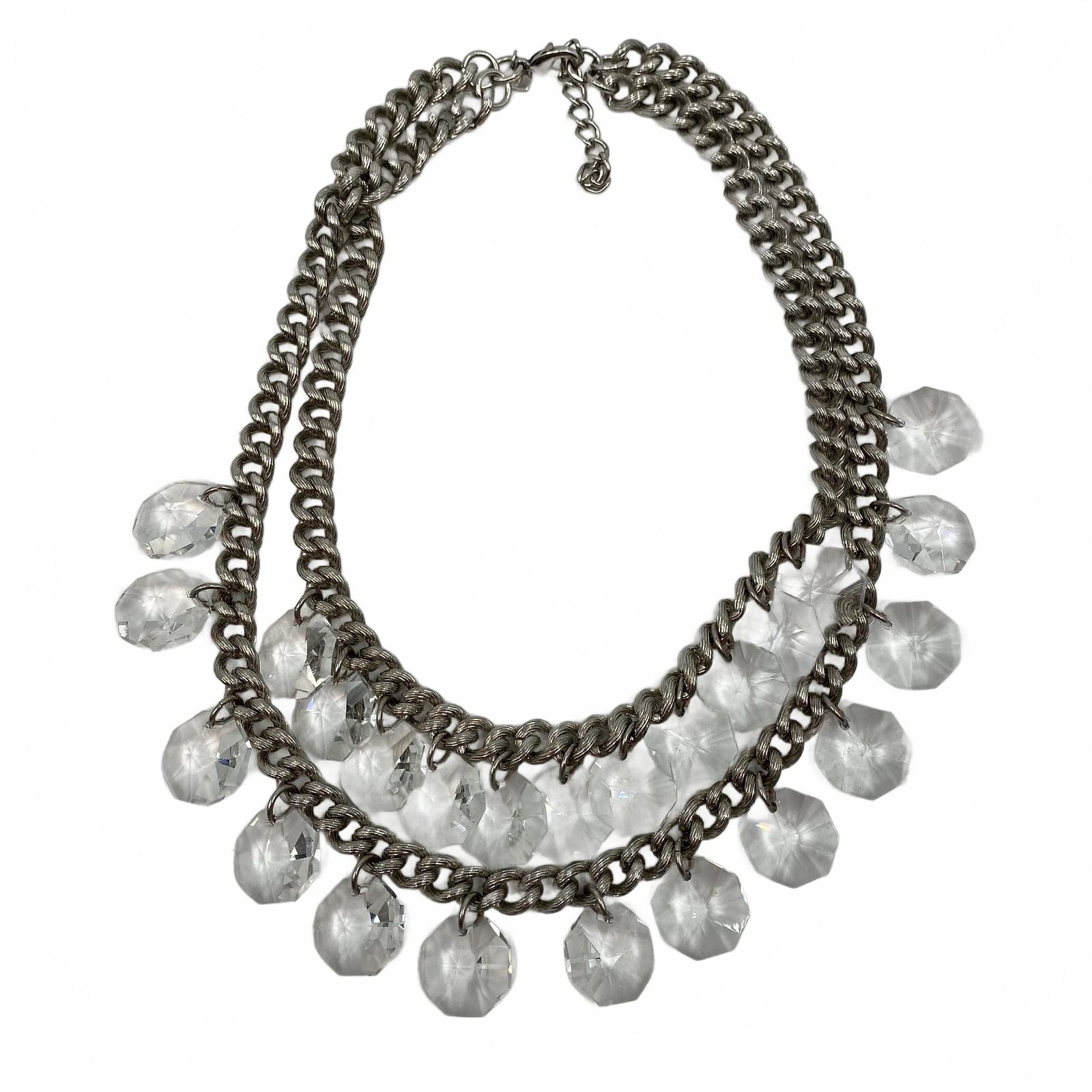Stella & Dot Silver Clear Crystal Chunky Layered Chain Necklace