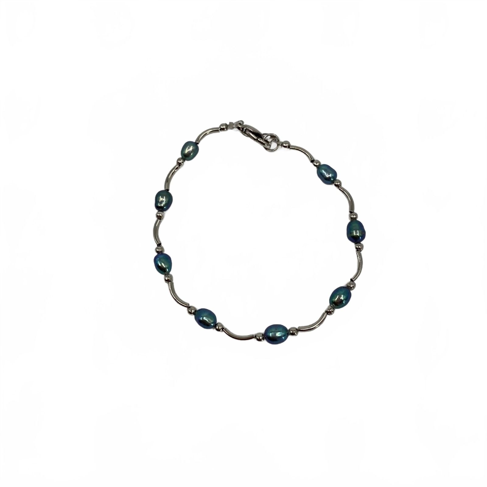 Vintage Blue Silver Beaded Bracelet