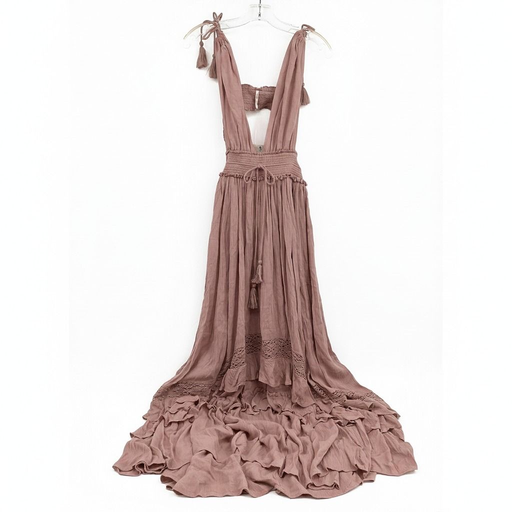 Free People Pink Lace Accent Boho Maxi Dress