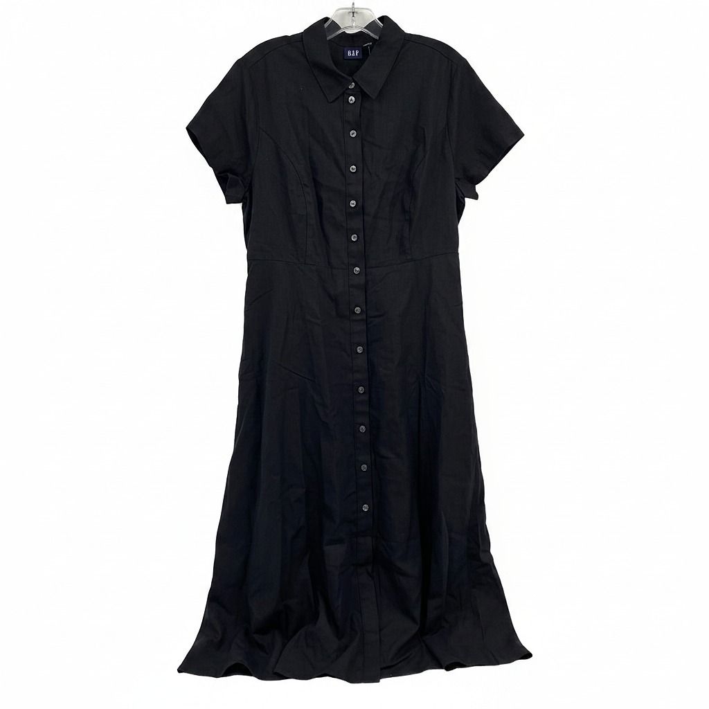 GAP Black Button Down Midi Dress Petite LP