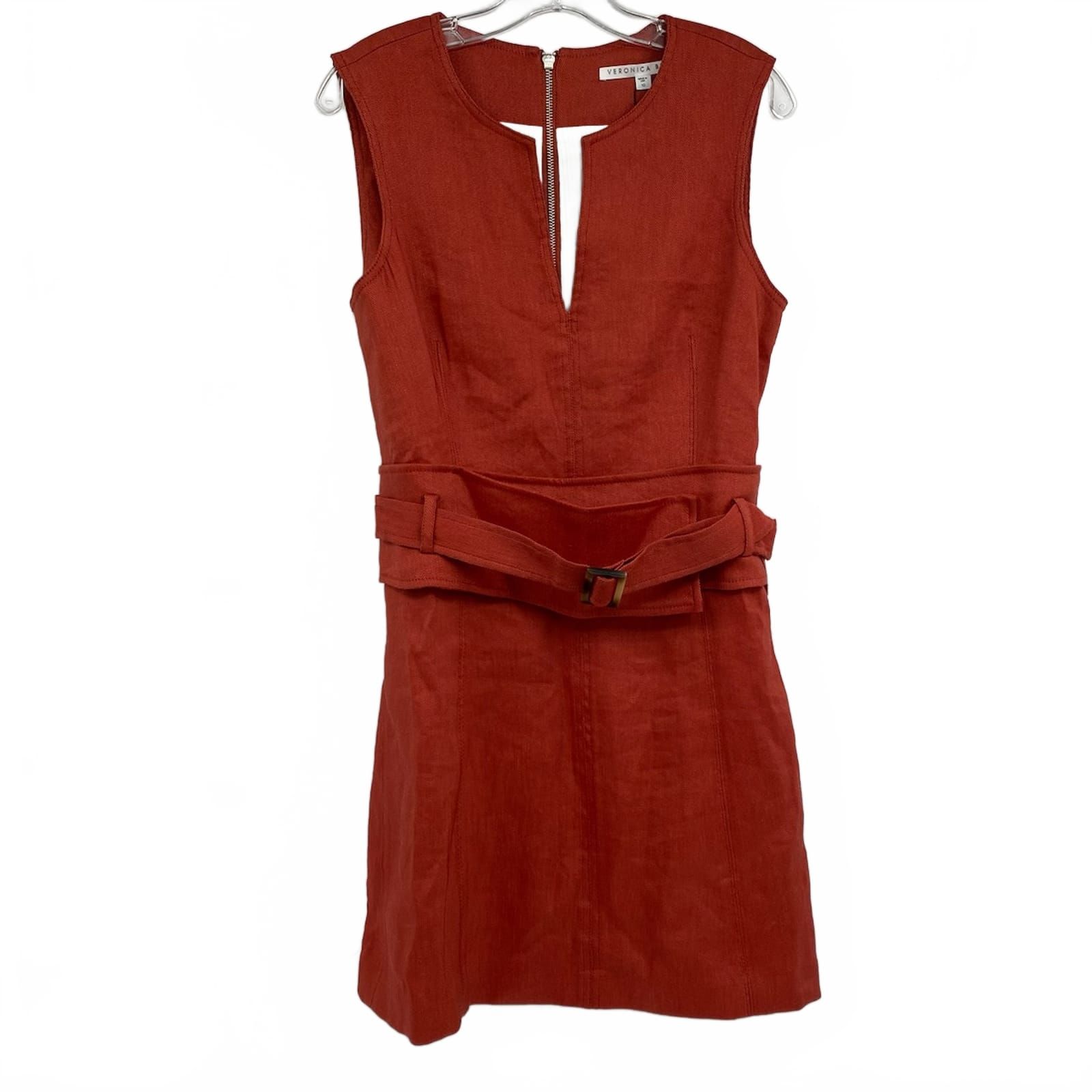 Veronica Beard Orange Belted Sleeveless Mini Dress