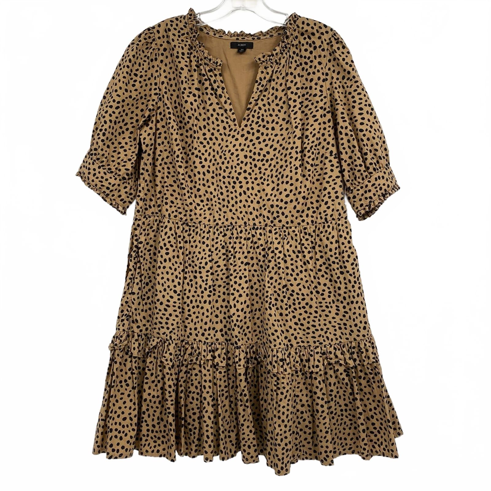 J. Crew Brown Black Spotted Tiered Mini Dress