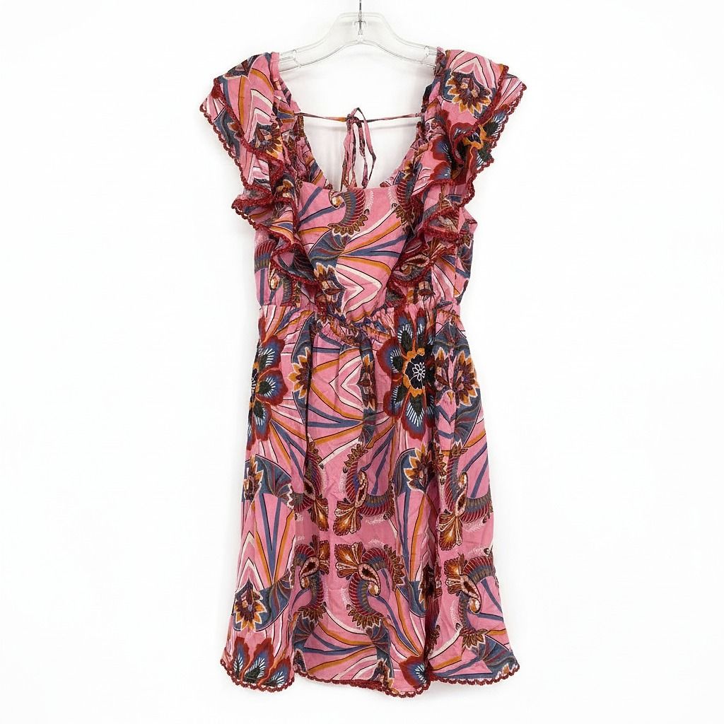 FARM Rio Pink Red Tropical Bird Print Mini Dress