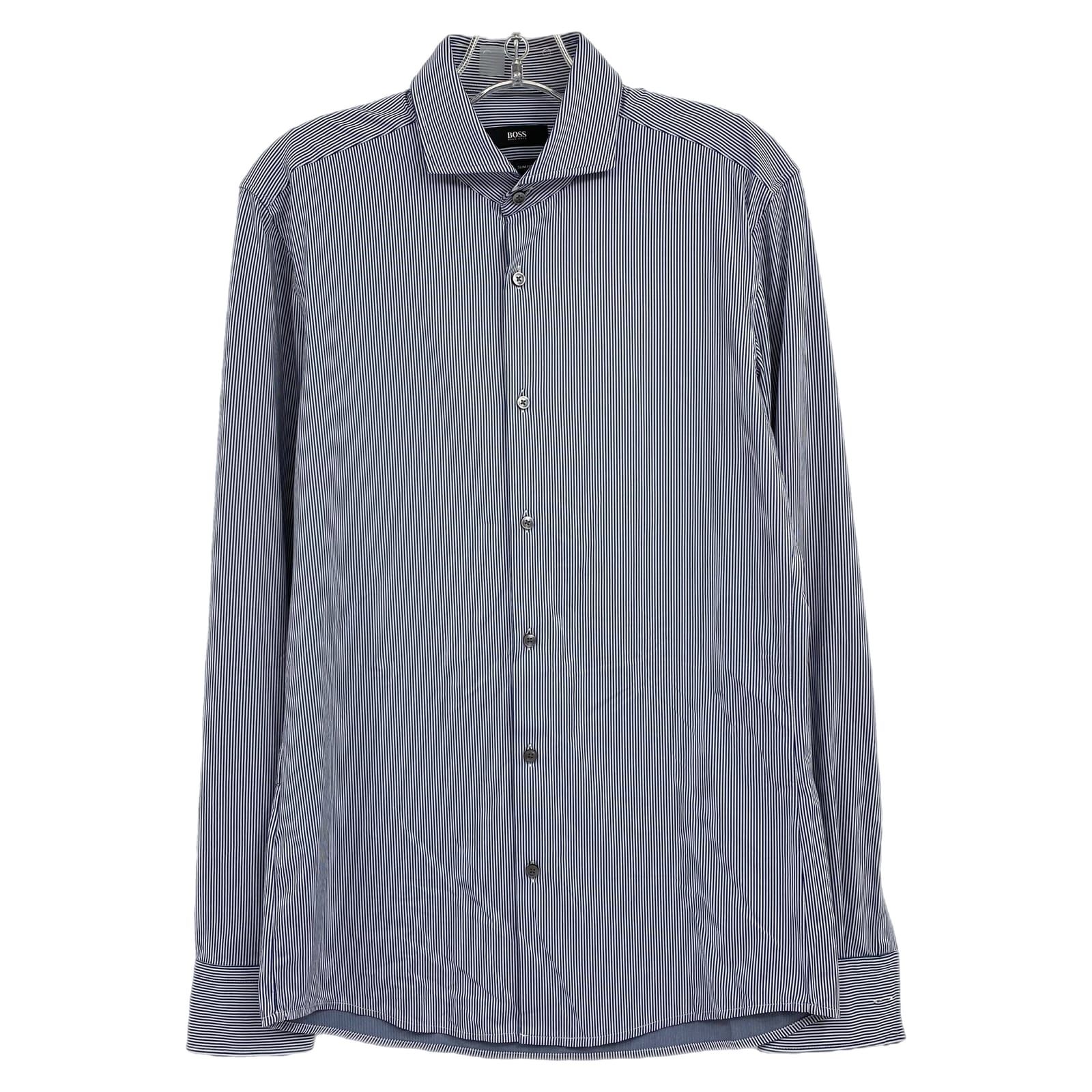 Hugo Boss Blue White Striped Slim Fit Button-Up Shirt