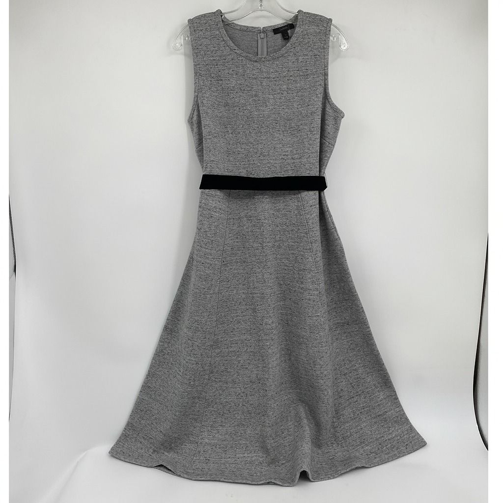 J. Crew Gray Sleeveless Belted Midi Dress