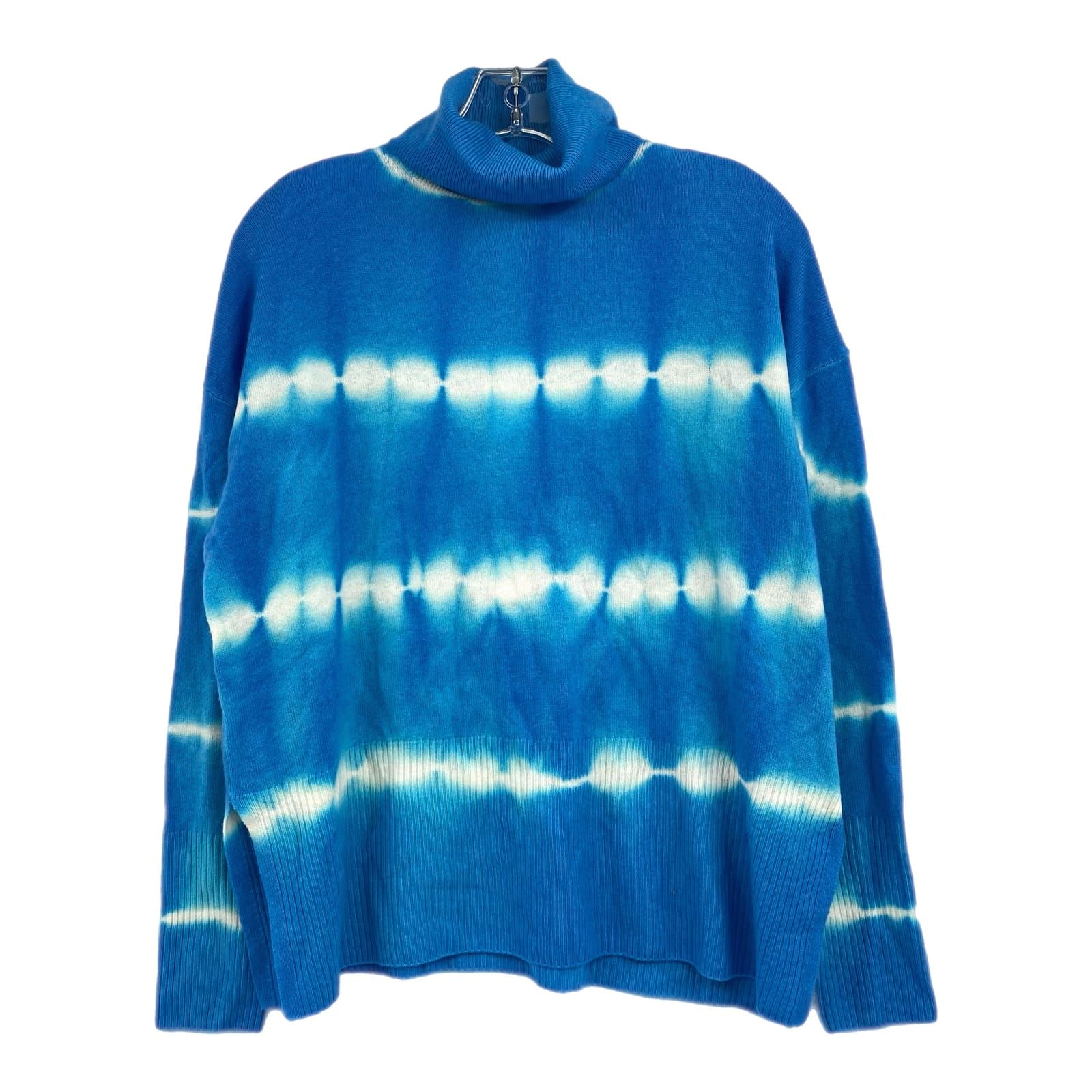 Cinq a Sept Blue White Tie Dye Turtleneck Sweater